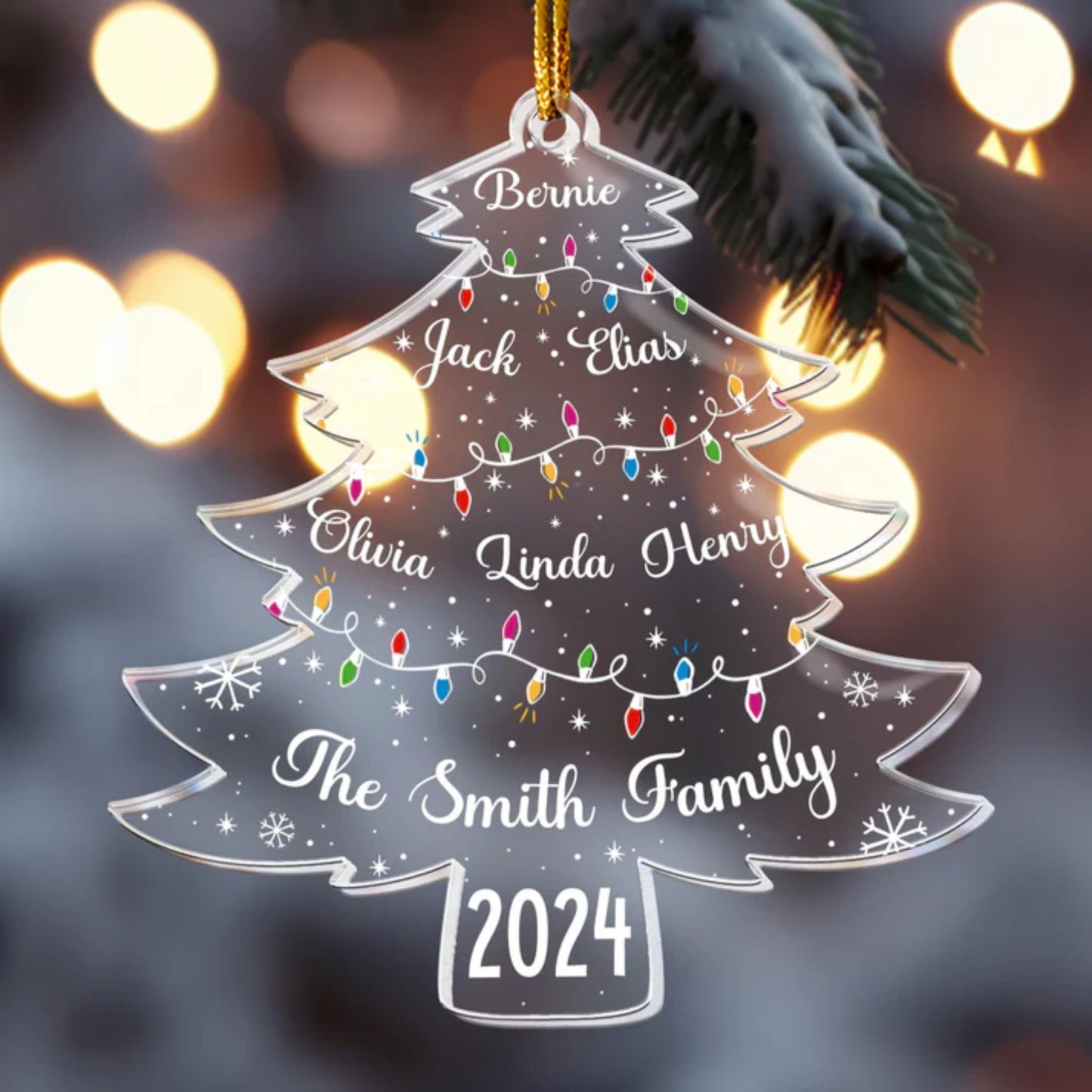 Weihnachtsbaum mit Familiennamen und LED-Lichtern - Personalisiertes Acrylornament