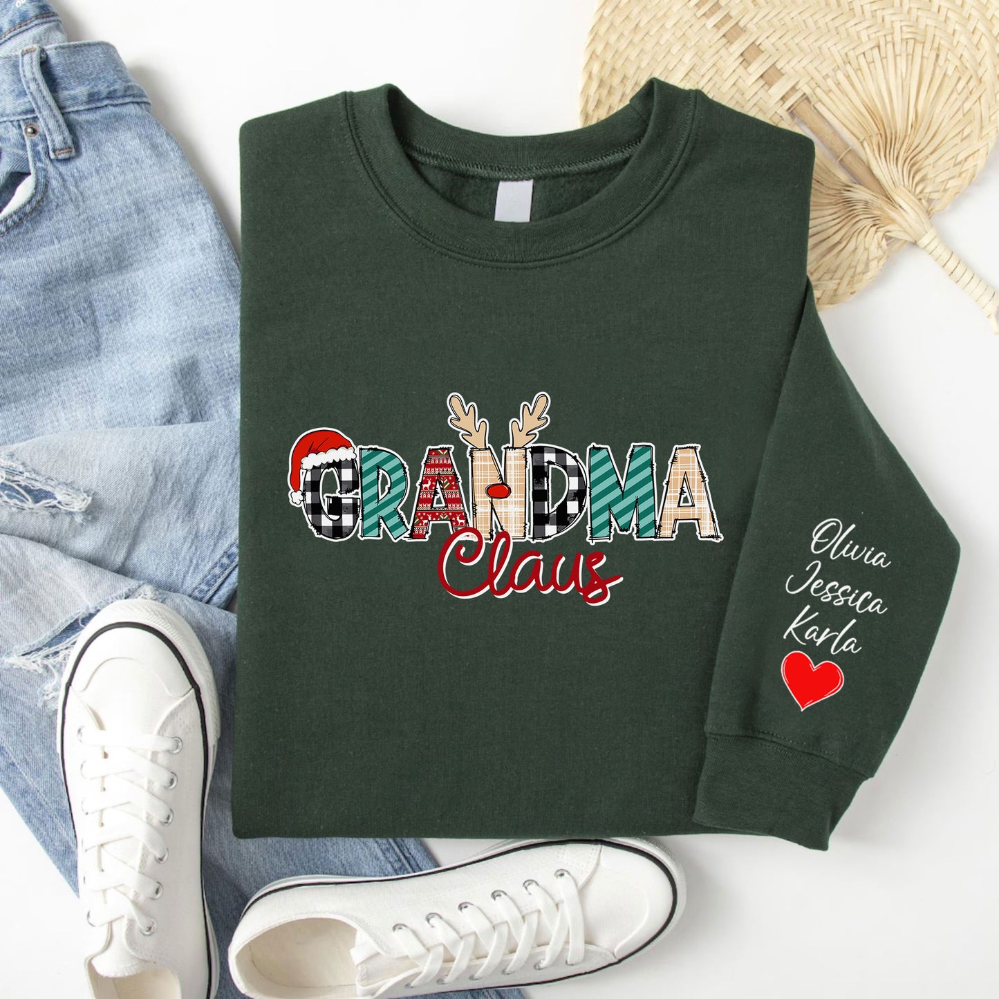 Personalisiertes Weihnachts Grandma Claus Sweatshirt und Hoodie – Weihnachtsgeschenk für Oma
