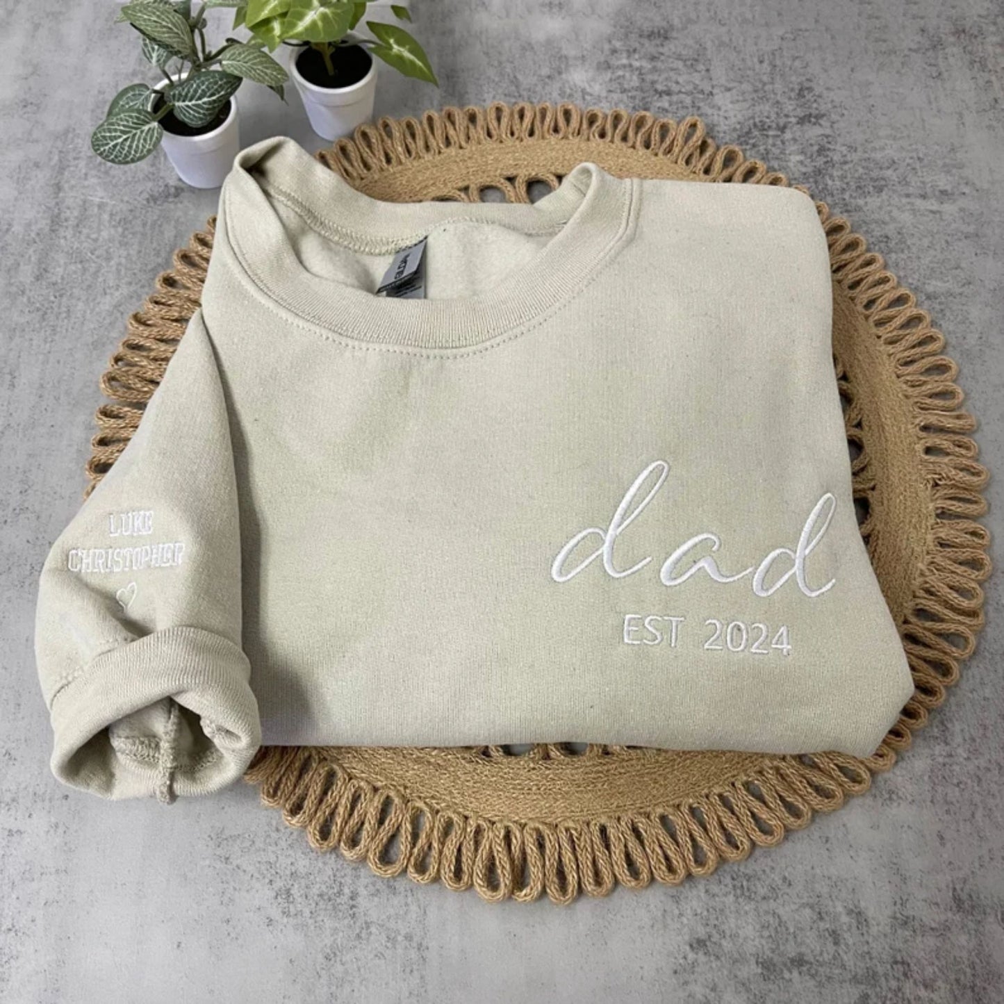 Personalized Embroidered Mom, Dad Crewneck with Kids Names On Sleeve