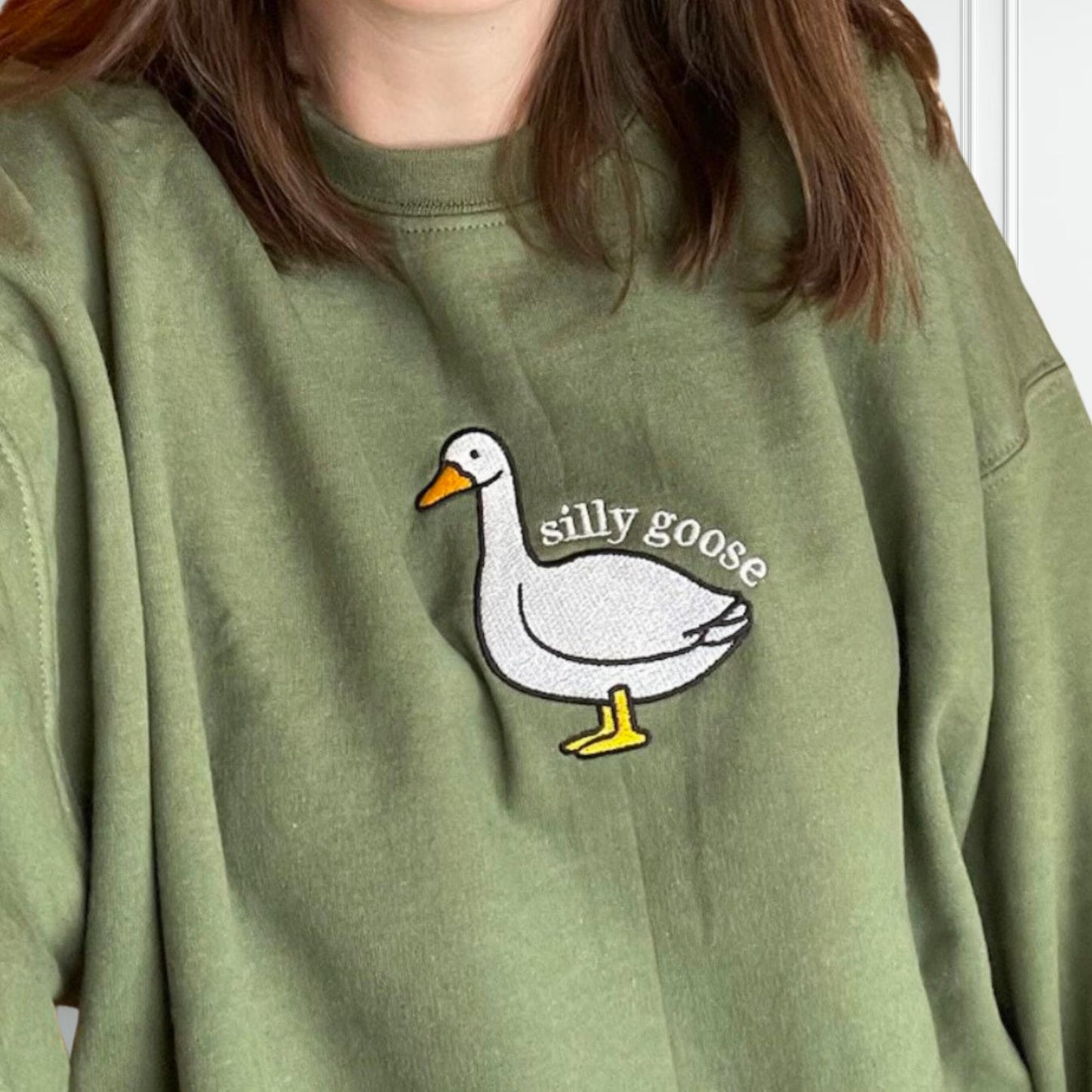 Embroidered Silly Goose Sweatshirt, Embroidered Goose Crewneck Hoodie
