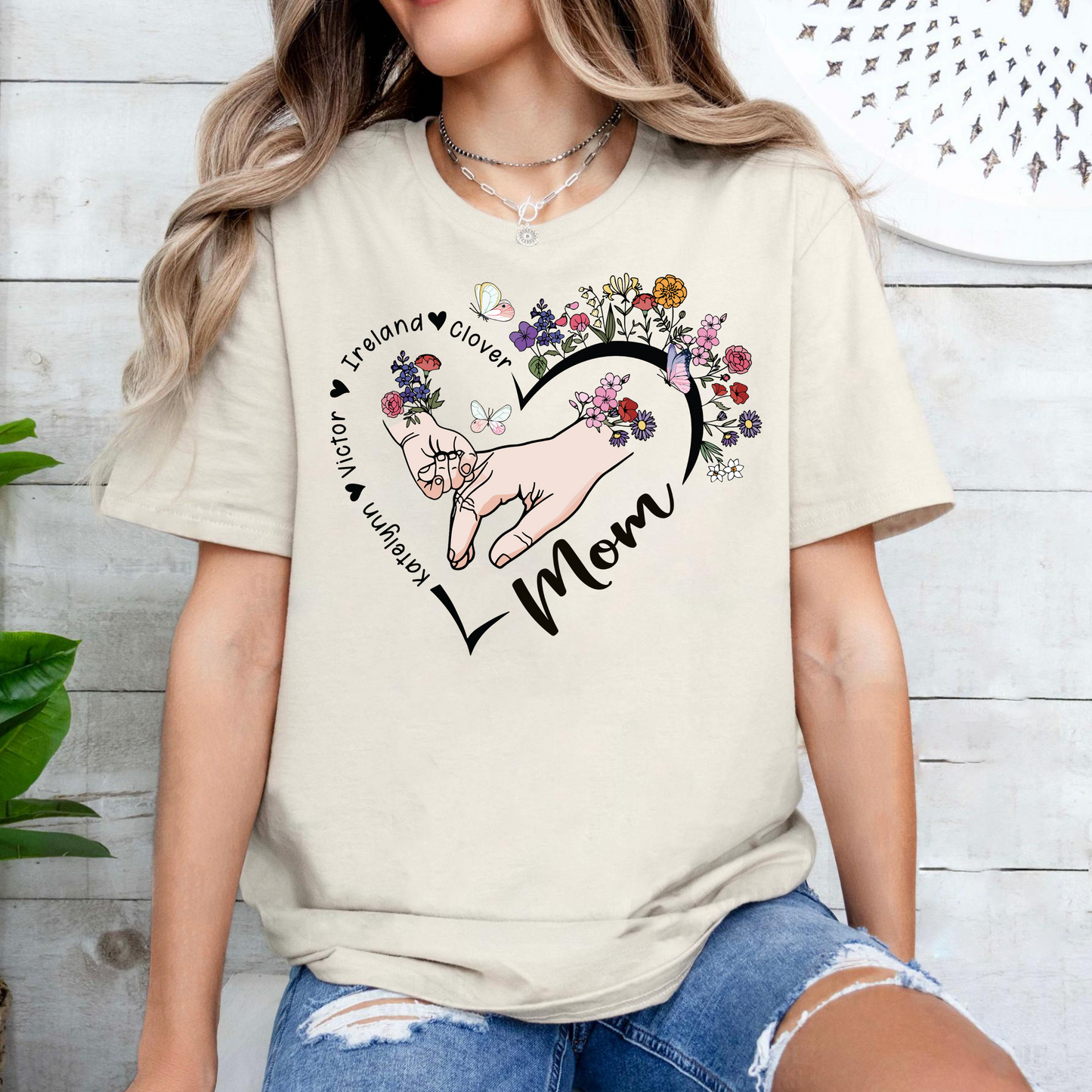 Custom 'Mom' Series Sweatshirt with Floral Heart - Choose Your Title & Add Names