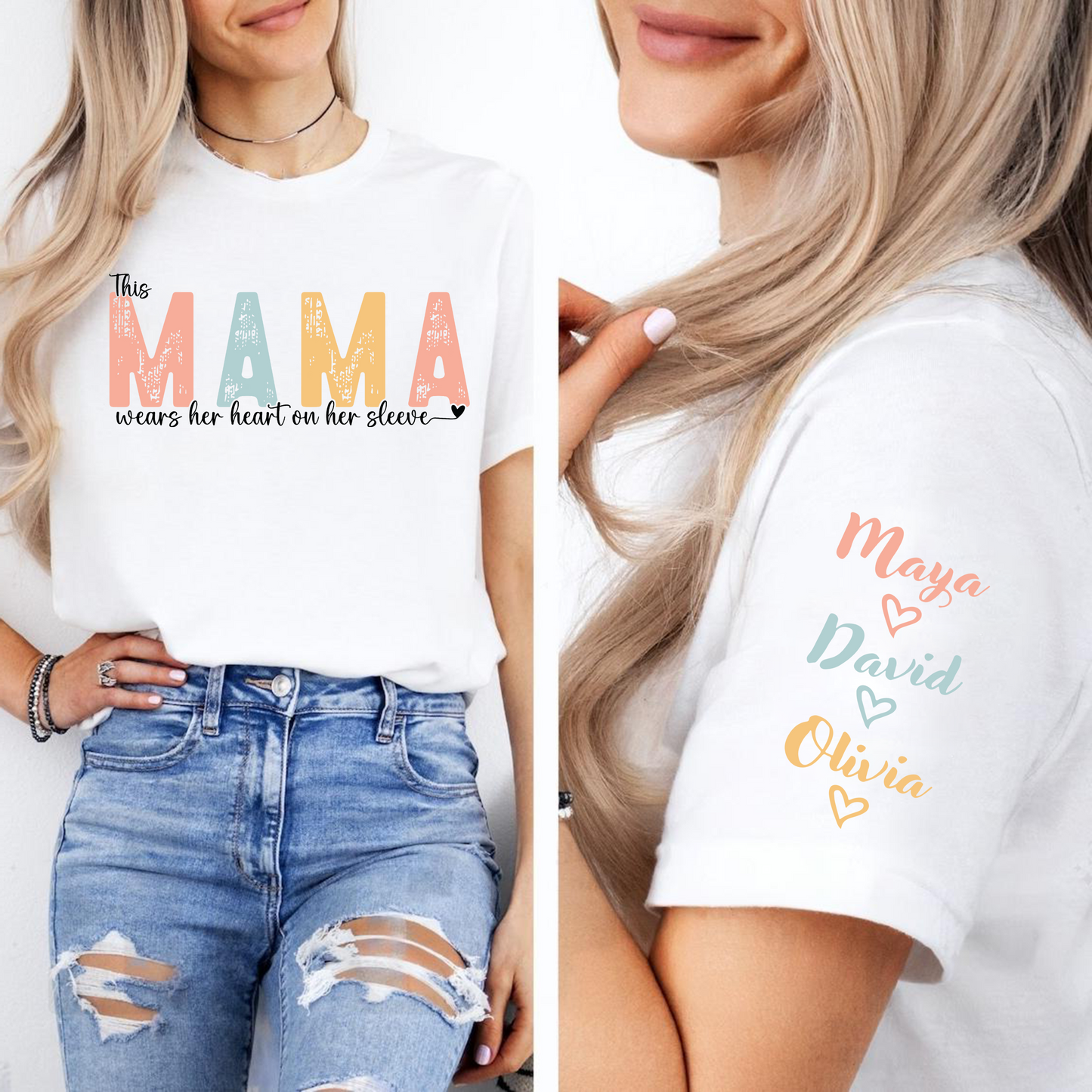 Diese Mama trägt ihr Herz auf dem Ärmel – Personalisierter Sweatshirt, Geschenk zum Muttertag