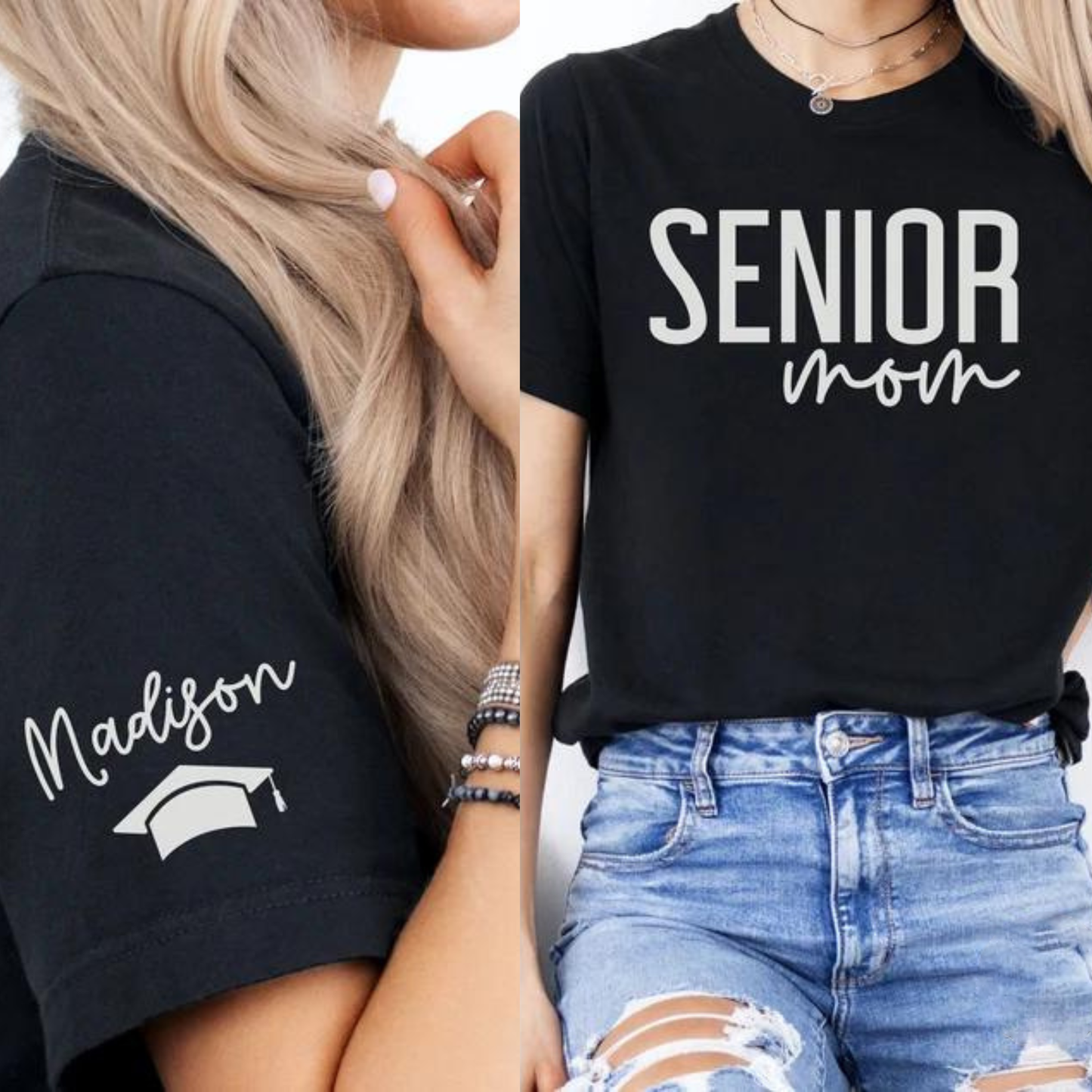 CUSTOM Senior Mom Shirt with Name on Sleeve