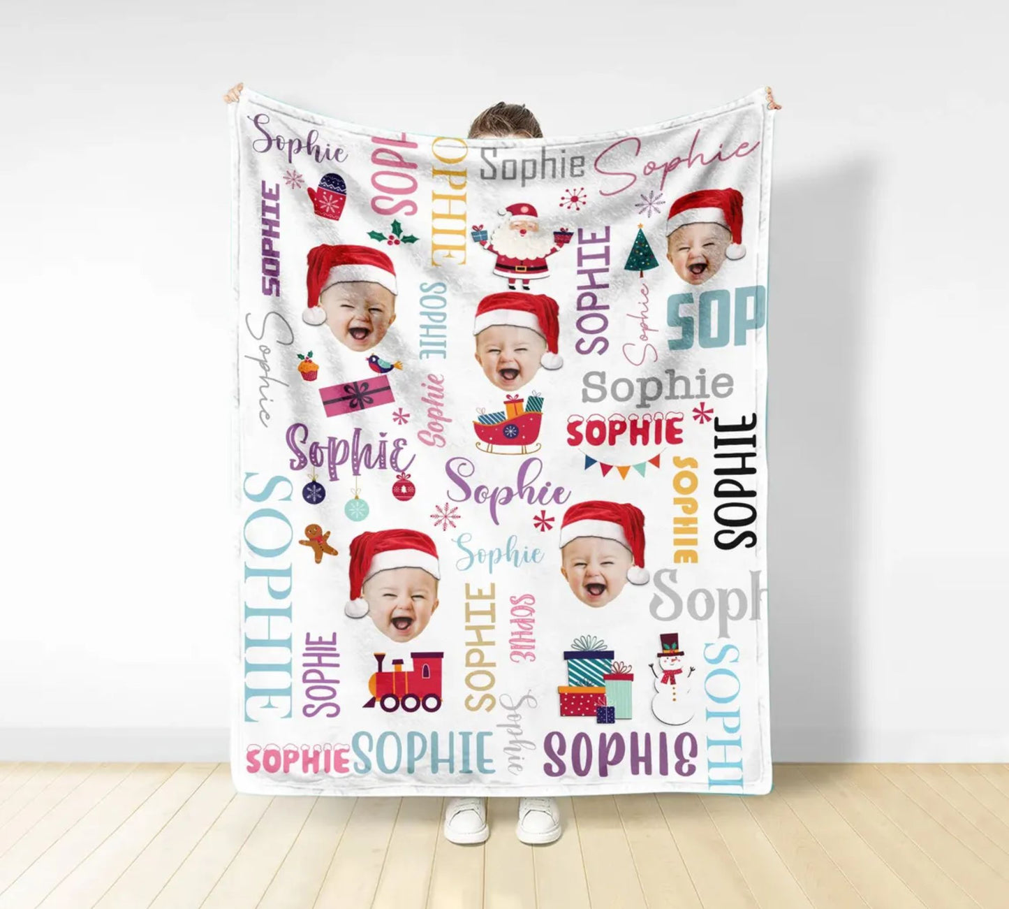 Personalisierte Weihnachtsdecke mit Foto und Namen - Individuelle Decke für Kinder, Weihnachtsgeschenk