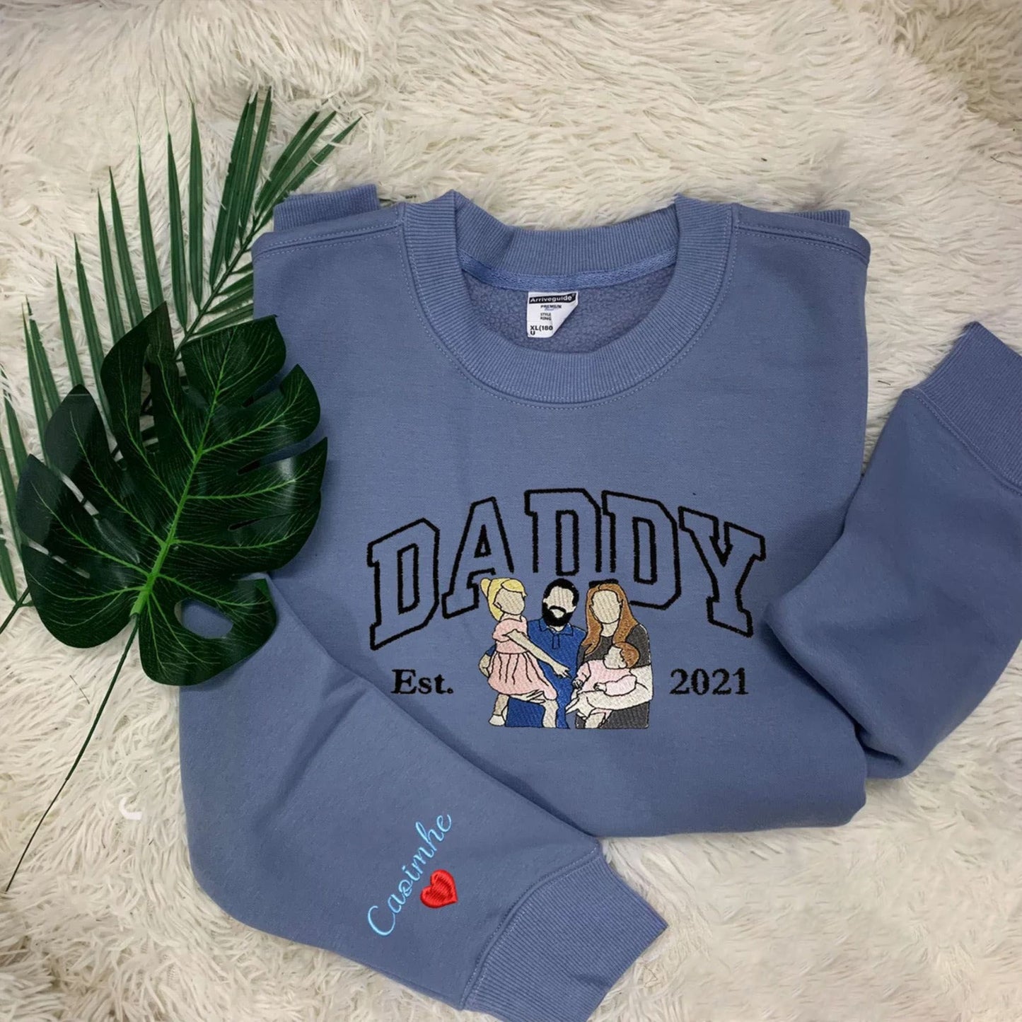 Individuelles Papa Porträt mit Foto Shirt - Personalisiertes Besticktes Papa Sweatshirt