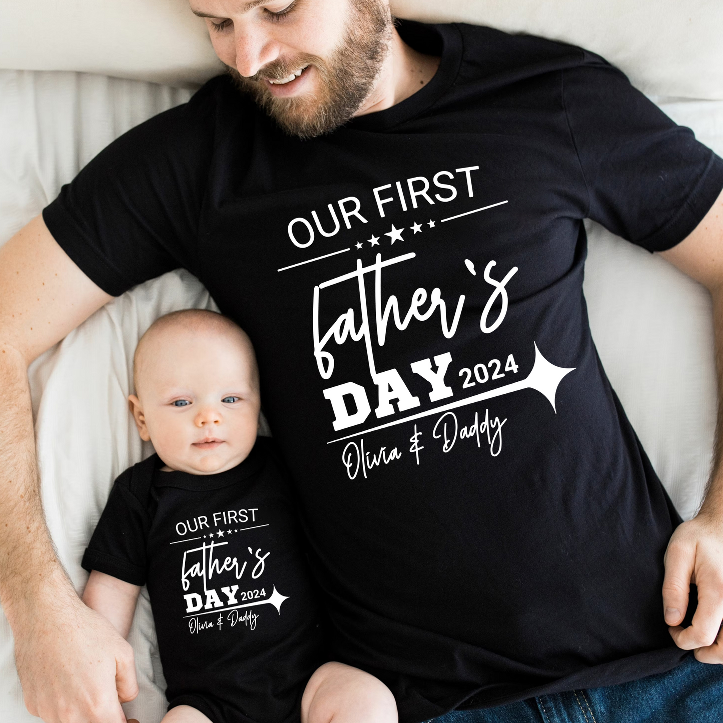 Unser Erster Vatertag - Personalisiertes T-Shirt und Body, Vatertagsgeschenk
