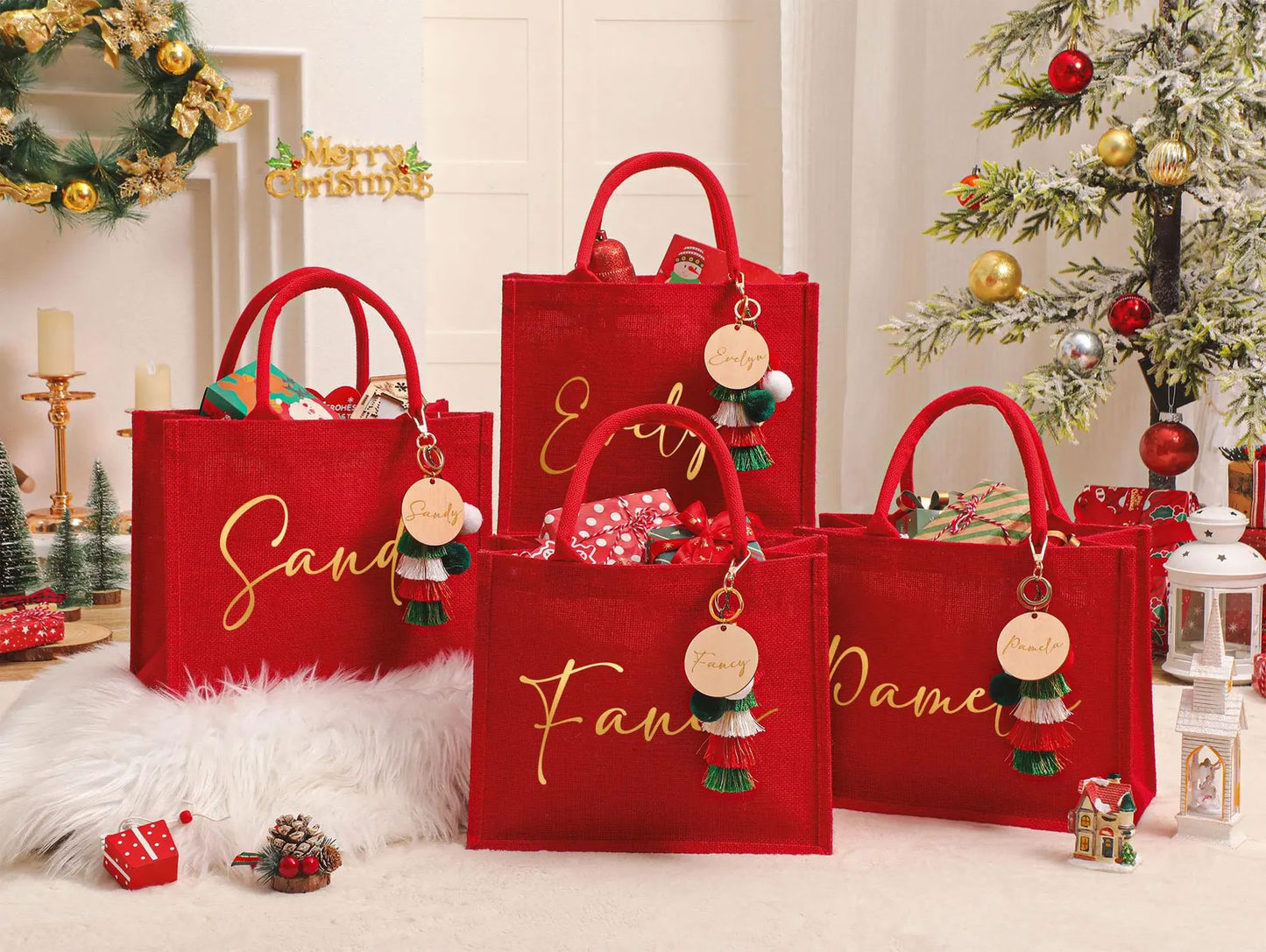 Personalisierter roter Jutebeutel â Weihnachts-Geschenkbeutel mit Namen