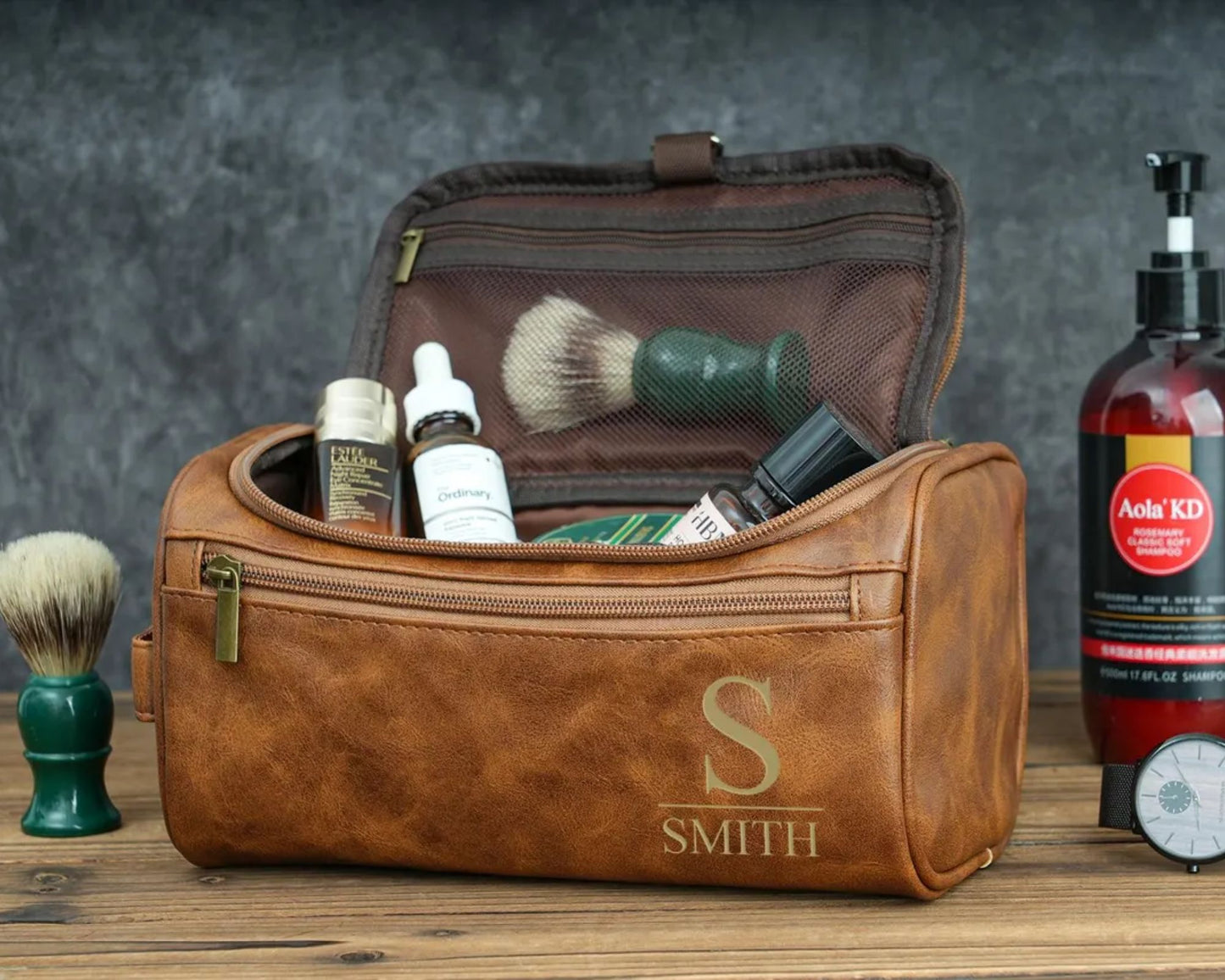 Personalisierte Herren-Leder-Kulturtasche – Geschenk für Ihn