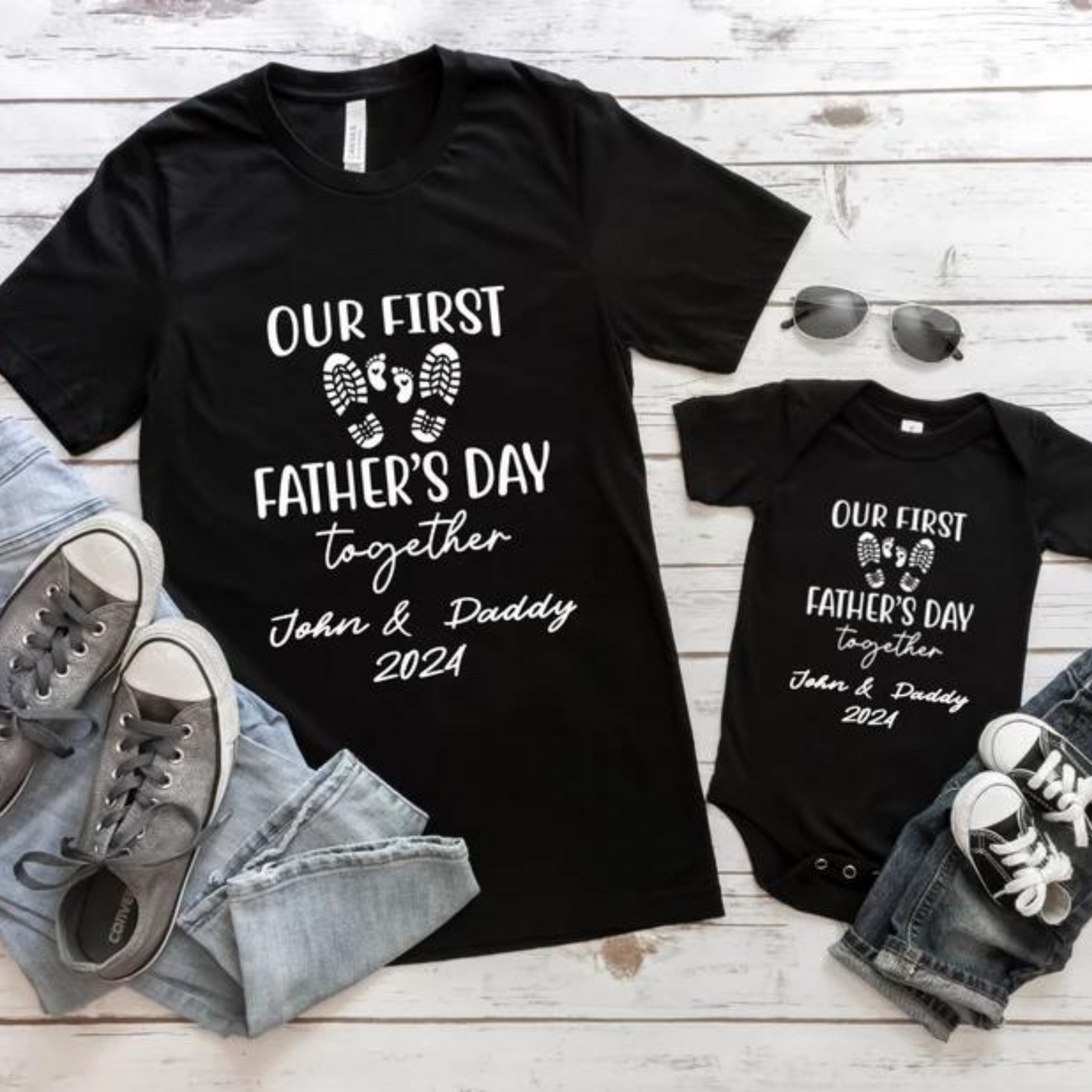 Unser Erster Vatertag - Personalisiertes T-Shirt für Vater und Kind