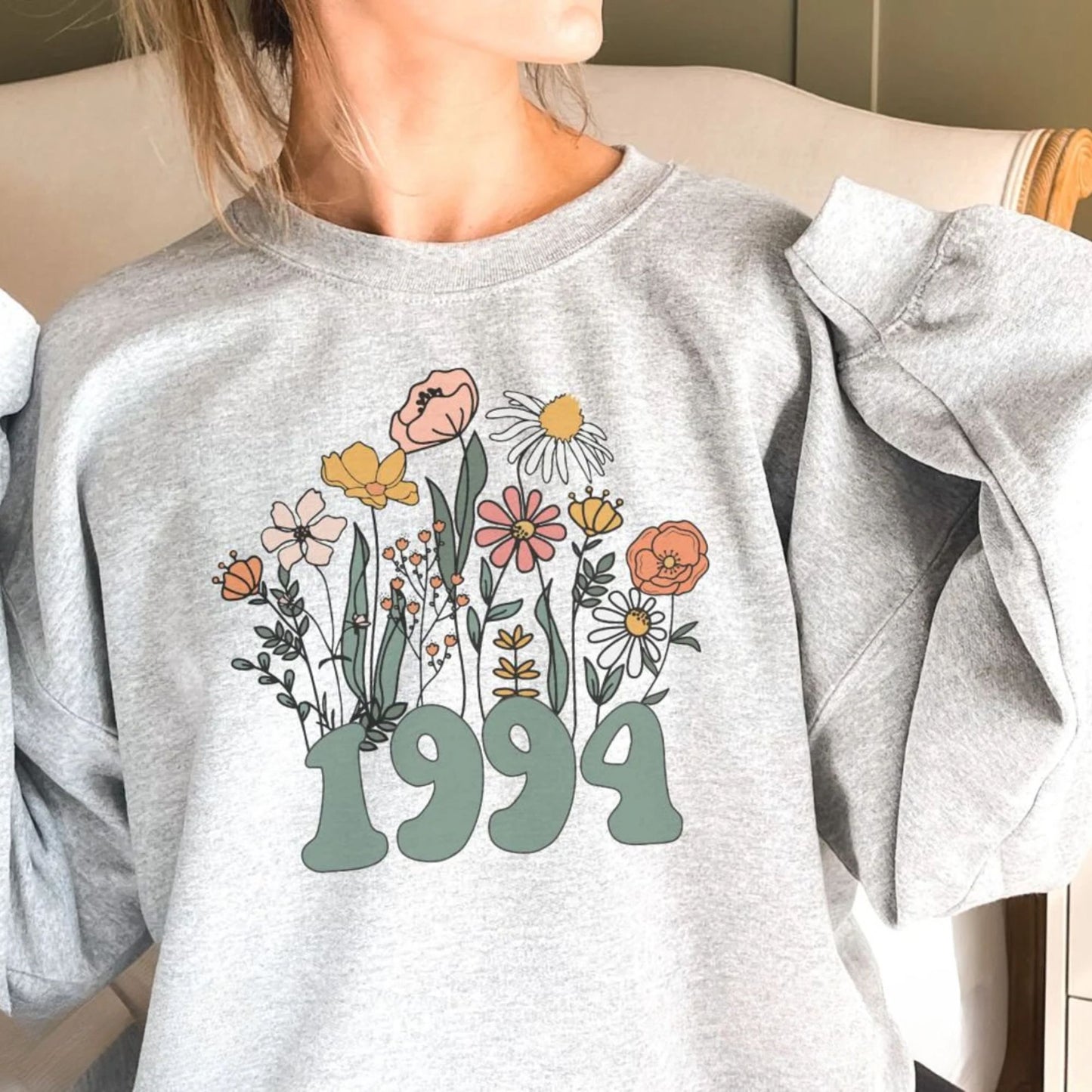 Personalisiertes Wildblumen Geburtstagssweatshirt, 30. Geburtstagssweatshirt - 1994 Geburtsjahr Nummer Shirt für Frauen