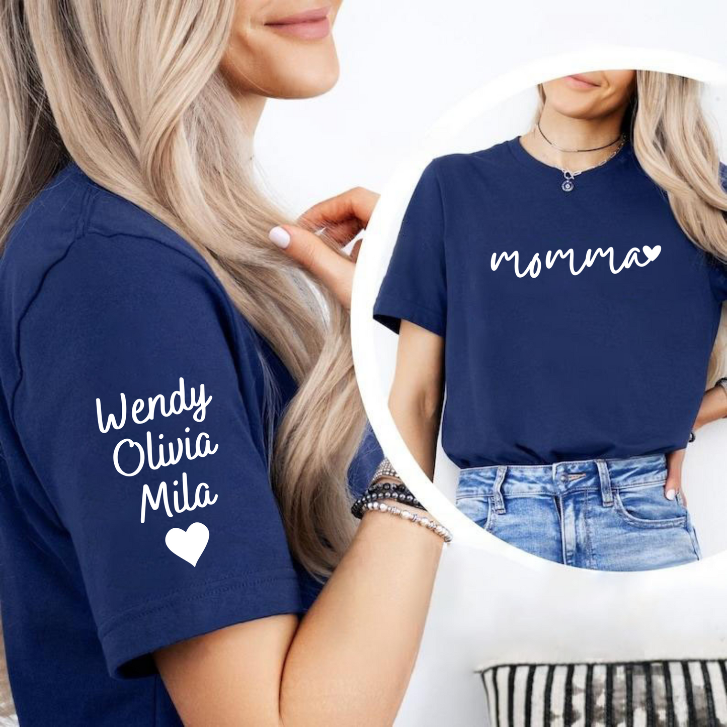 Personalisiertes Momma-Sweatshirt mit Kindernamen auf dem Ärmel – Geschenk für Mütter
