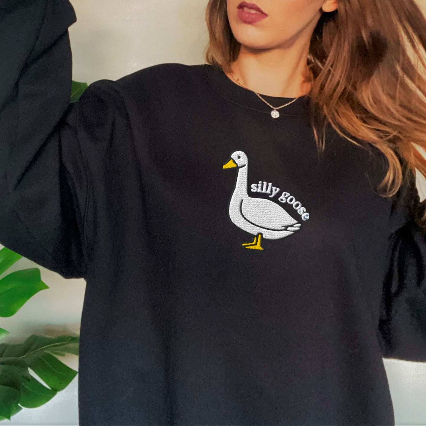 Embroidered Silly Goose Sweatshirt, Embroidered Goose Crewneck Hoodie
