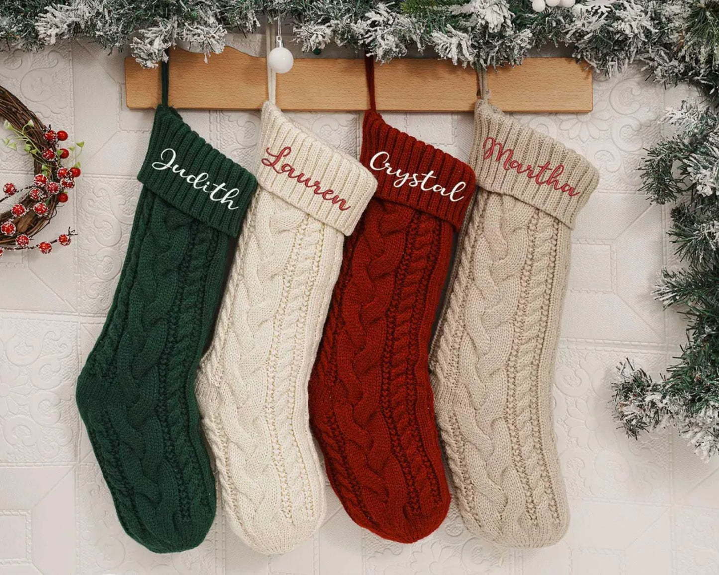 Personalisierte Familien-Weihnachtsstrümpfe mit Namen - Bestickte Weihnachtsstrümpfe