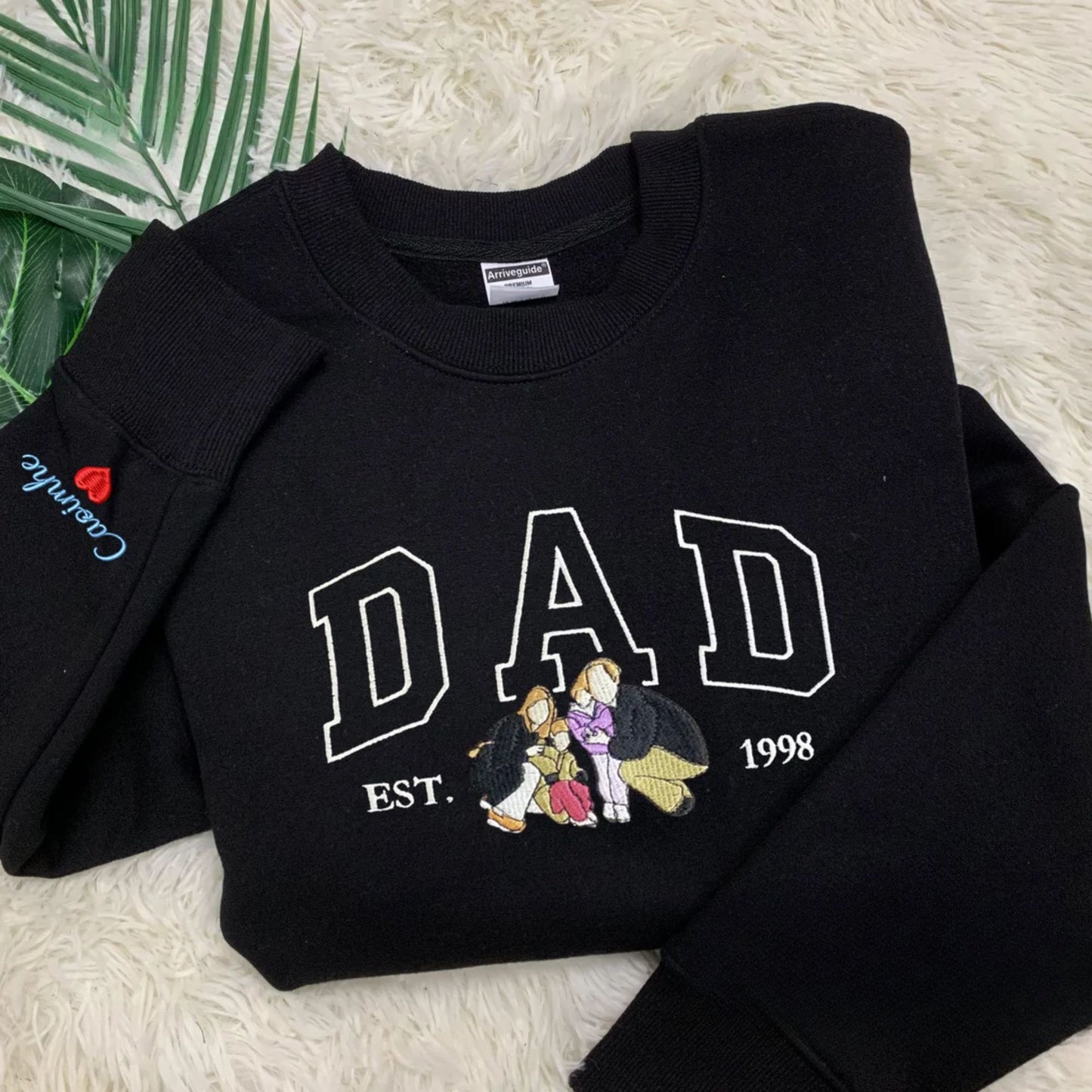 Individuelles Papa Porträt mit Foto Shirt - Personalisiertes Besticktes Papa Sweatshirt