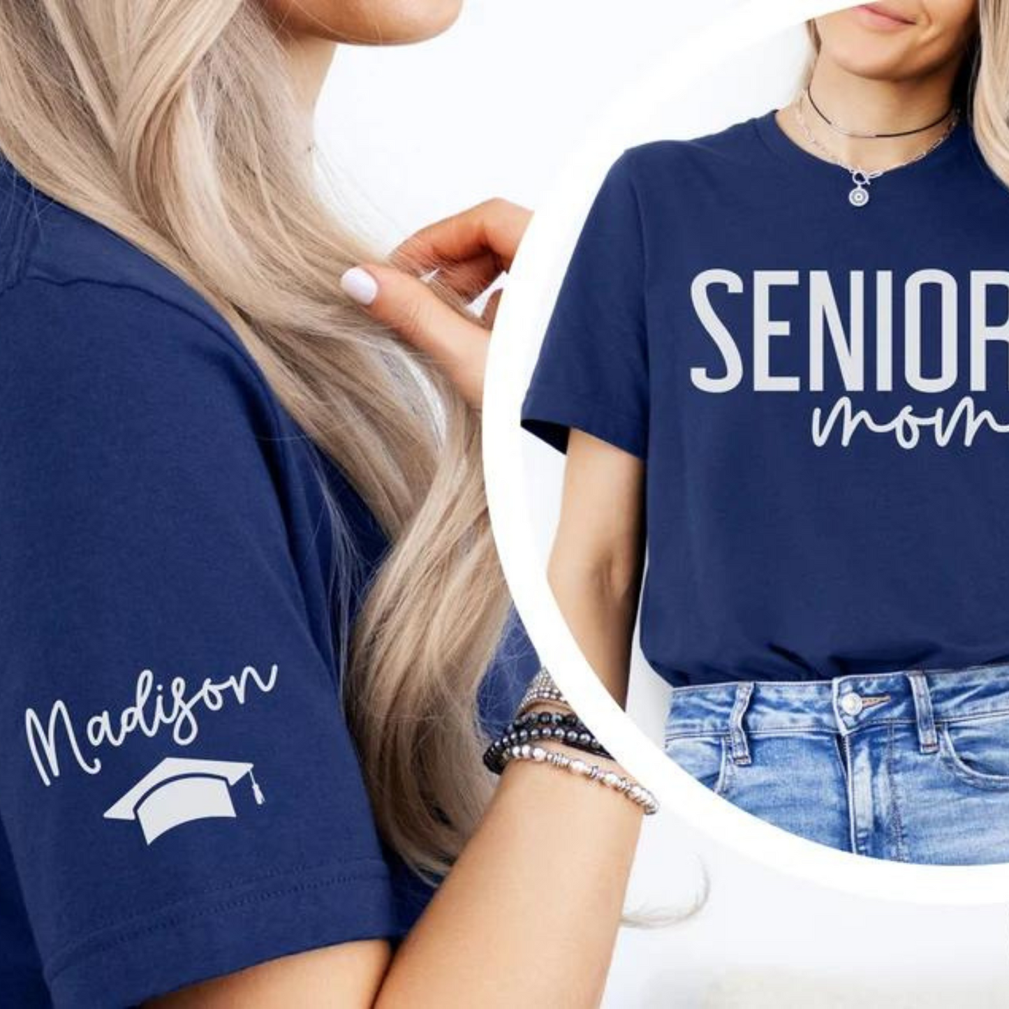 CUSTOM Senior Mom Shirt with Name on Sleeve