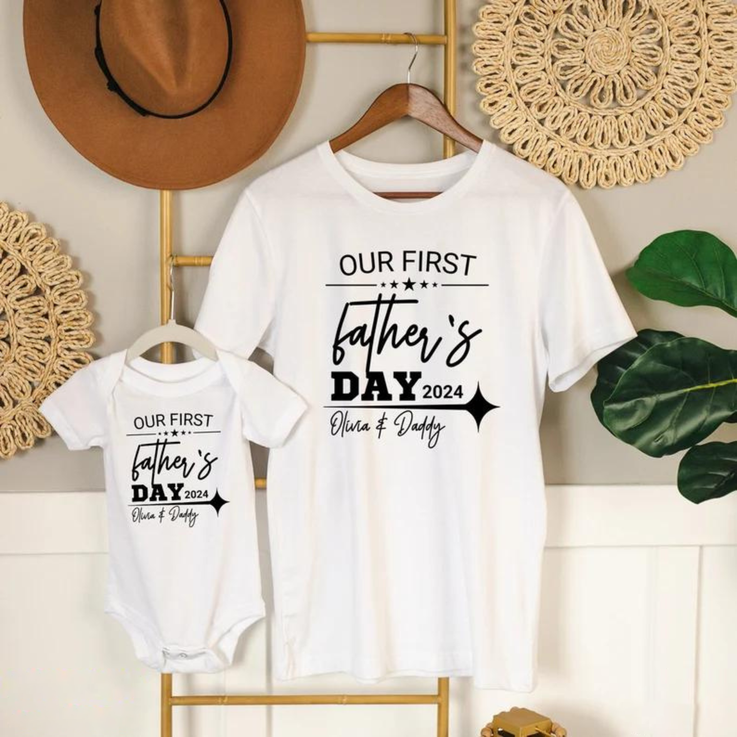 Unser Erster Vatertag - Personalisiertes T-Shirt und Body, Vatertagsgeschenk