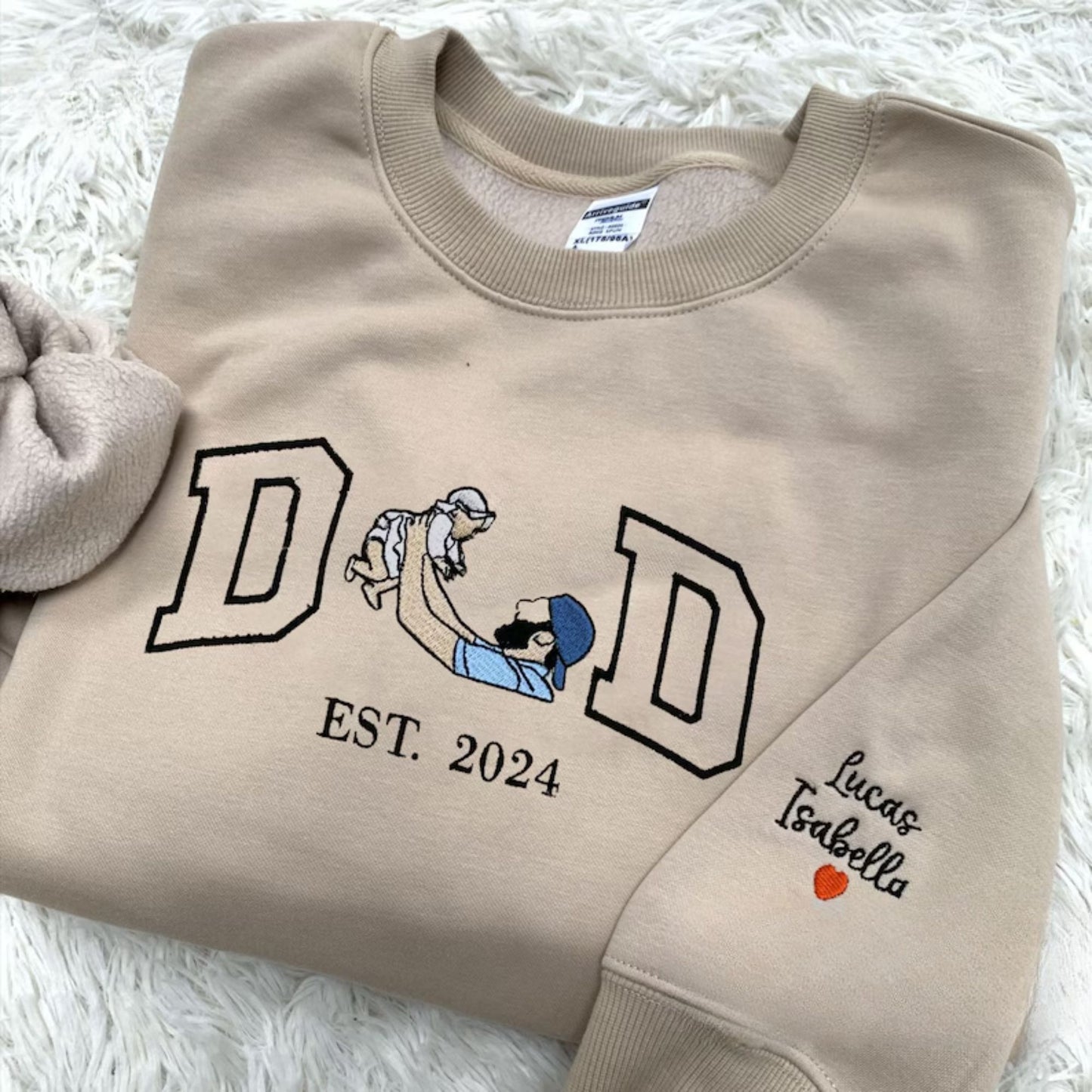 Papa Sweatshirt personalisiert Vater und Sohn - Benutzerdefiniertes besticktes Porträtfoto Shirt