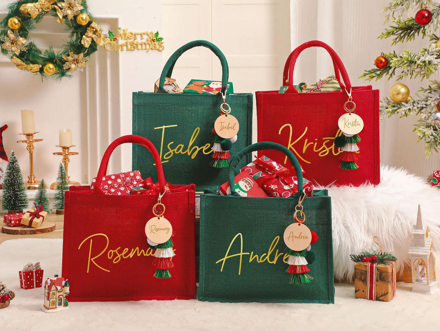 Personalisierter roter Jutebeutel â Weihnachts-Geschenkbeutel mit Namen