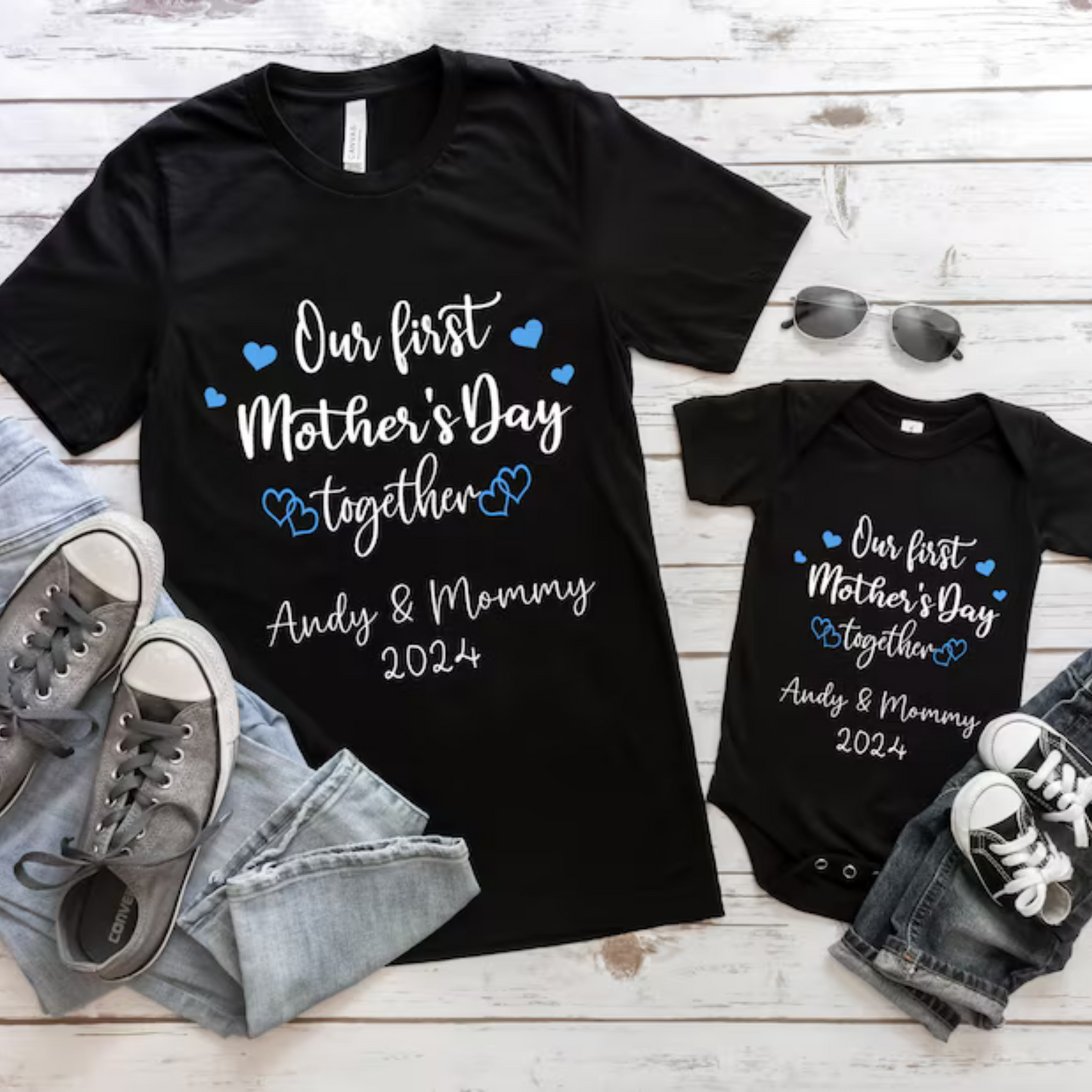 Unser Erstes Muttertag - Personalisiertes Shirt für Mutter und Kind