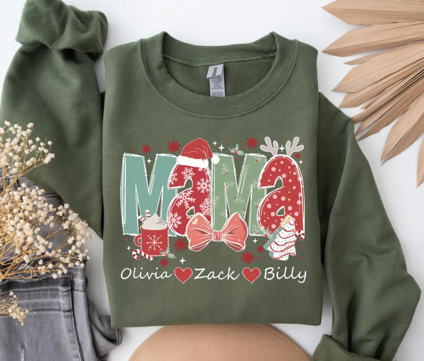 Personalisiertes Weihnachts-Mama-Sweatshirt mit Namen der Kinder - Weihnachtsgeschenk für Mama