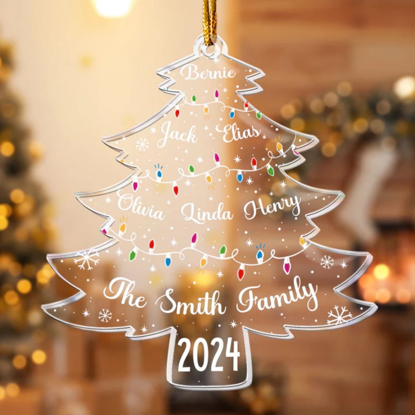 Weihnachtsbaum mit Familiennamen und LED-Lichtern - Personalisiertes Acrylornament