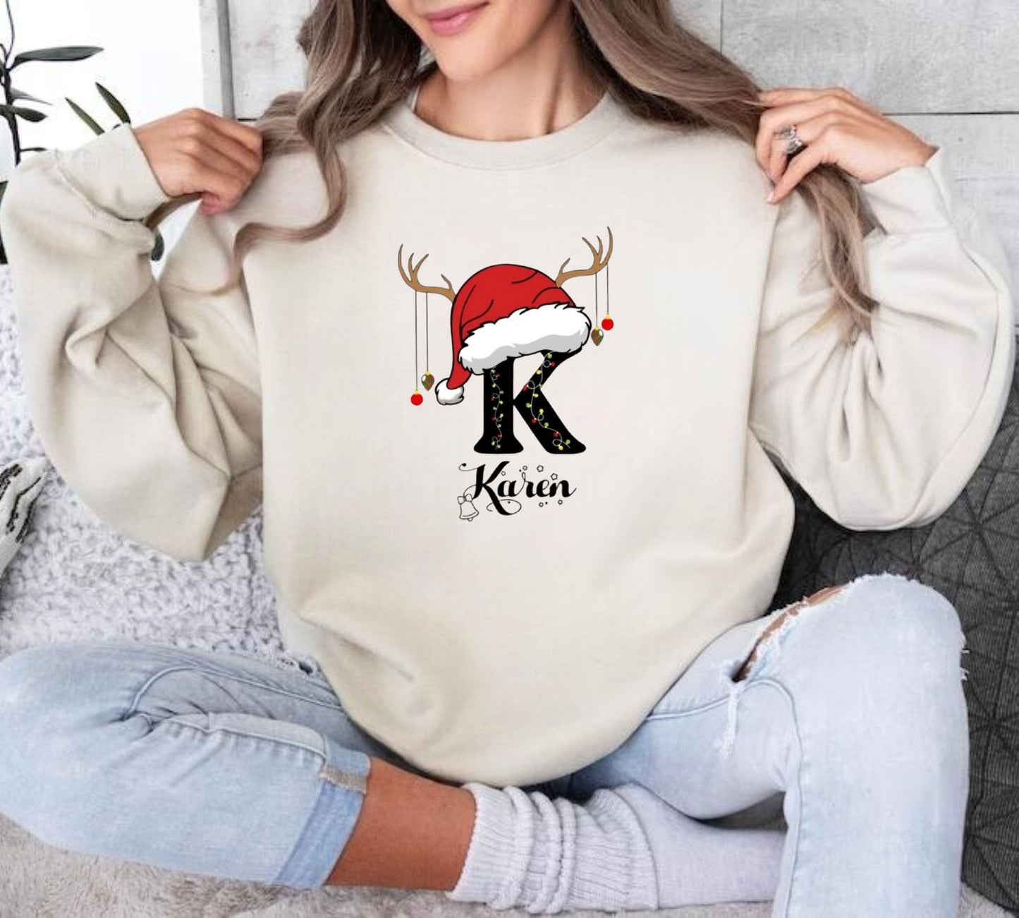 Personalisiertes Familien-Weihnachtsshirt mit Namen – Individuell monogrammiertes Familien-Weihnachtssweatshirt