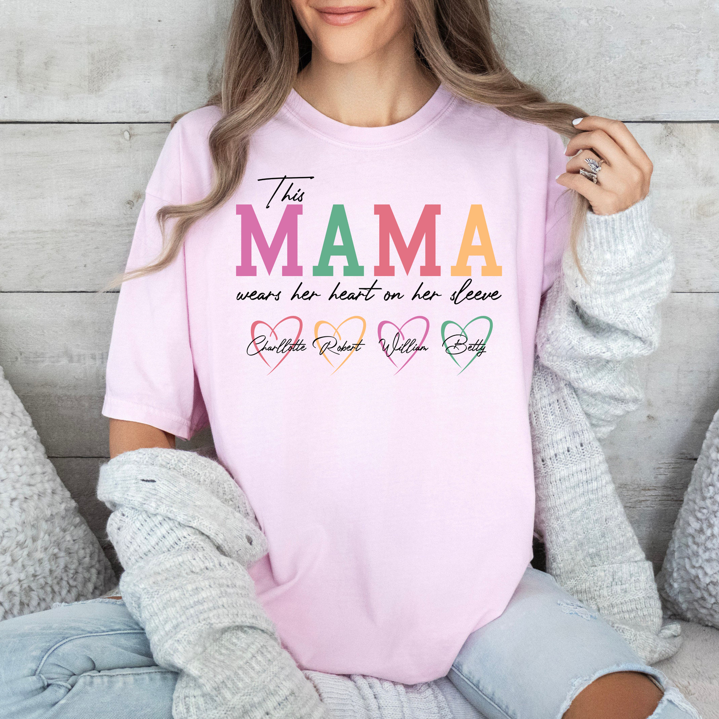 Custom 'Heart on Sleeve' Mama Sweatshirt with Kids' Names
