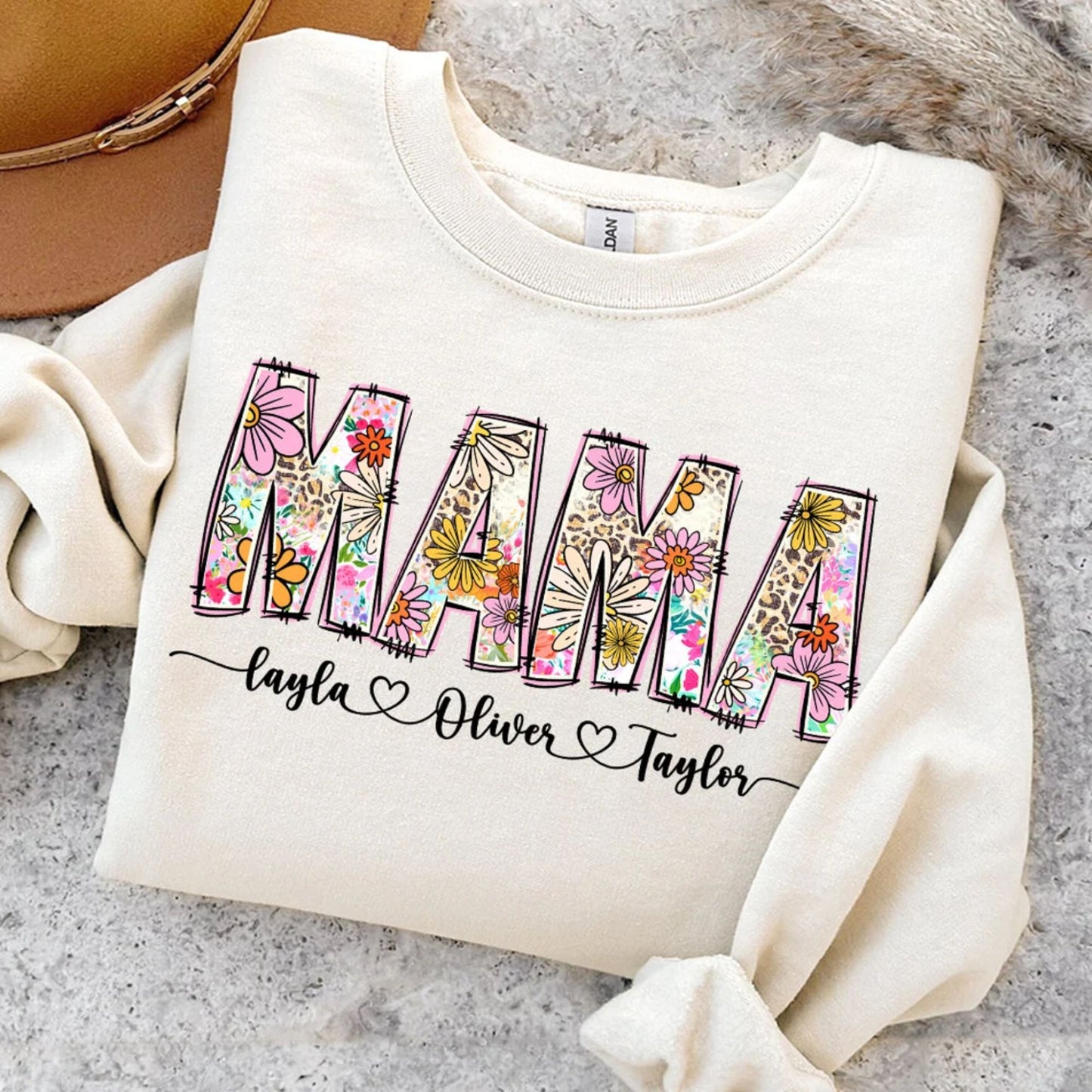 Mama Flower Sweatshirt with Kids Names, Mama Flower Shirt