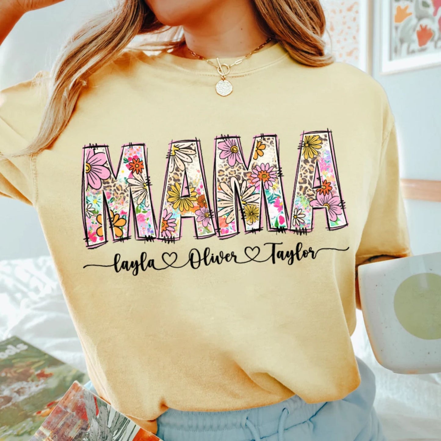 Mama Flower Sweatshirt with Kids Names, Mama Flower Shirt