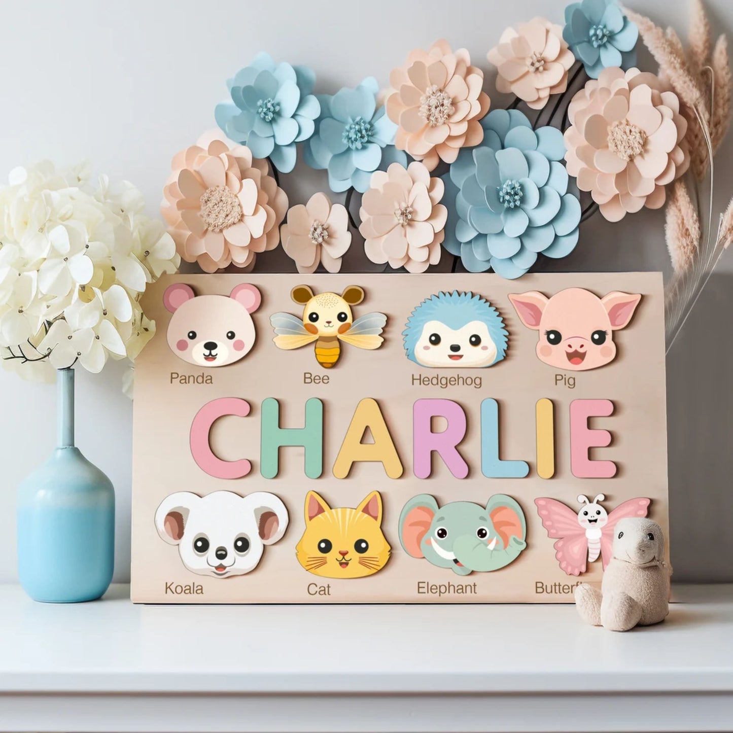 Tiere-Puzzle für Mädchen und Jungen, handgefertigtes Namenspuzzle - Baby-Weihnachtsgeschenk