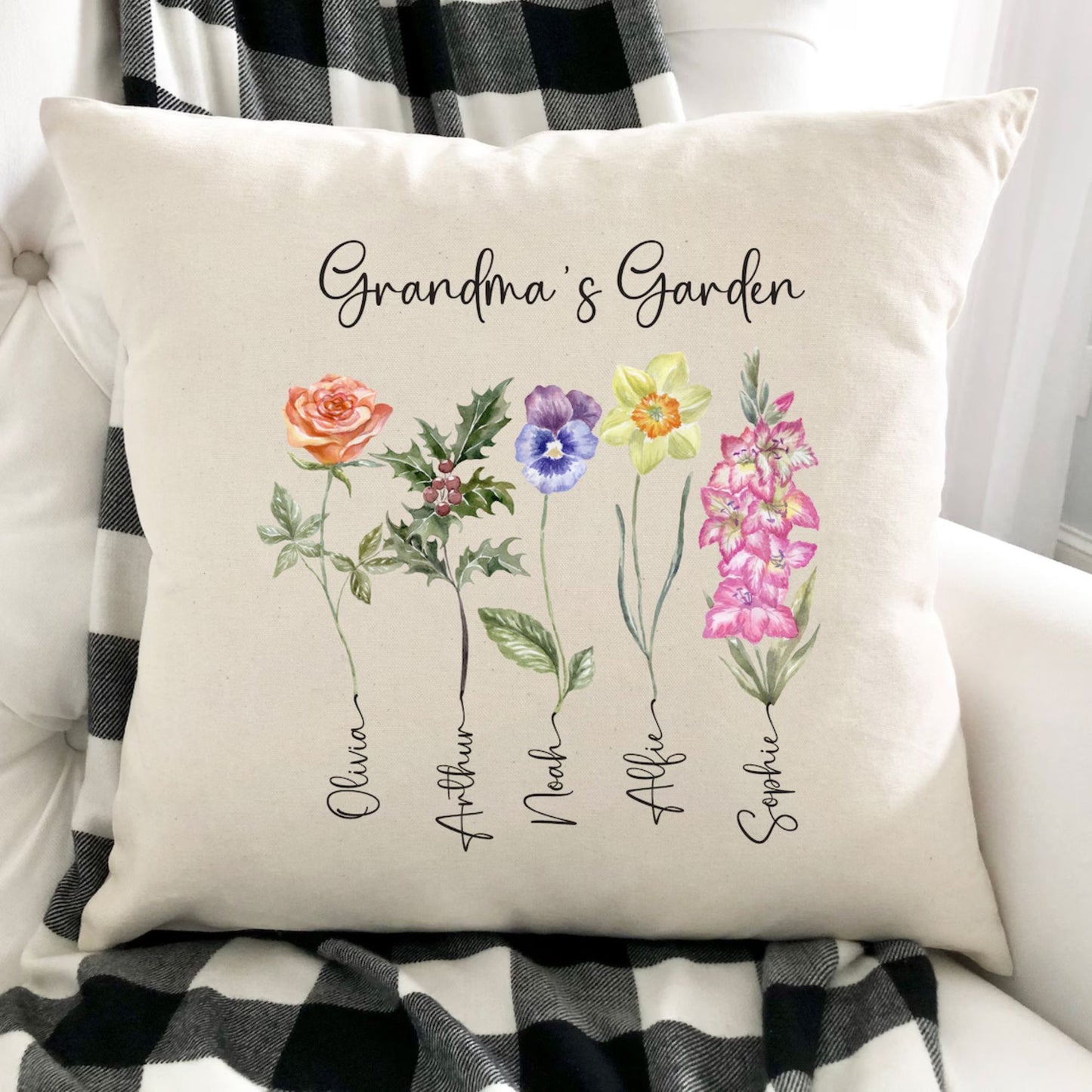 Grandma's garden Pillow with Grandchildren's names, Gift for Grandma