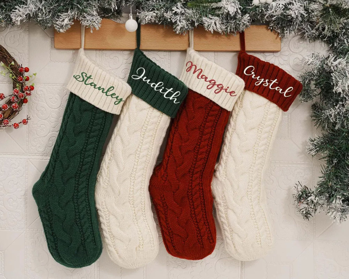 Personalisierte Familien-Weihnachtsstrümpfe mit Namen - Bestickte Weihnachtsstrümpfe