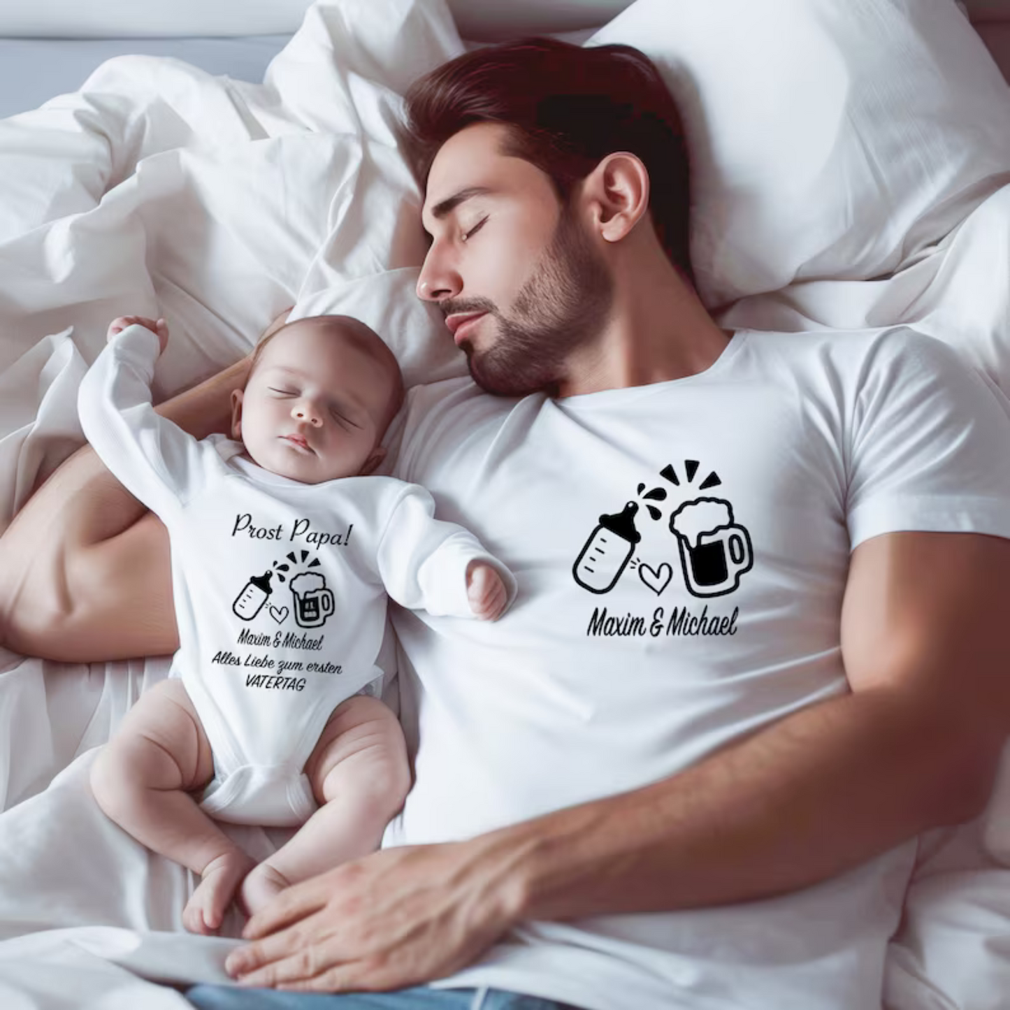 "Vater-Baby Prost" Personalisiertes T-Shirt-Duo - Geschenk zum Vatertag