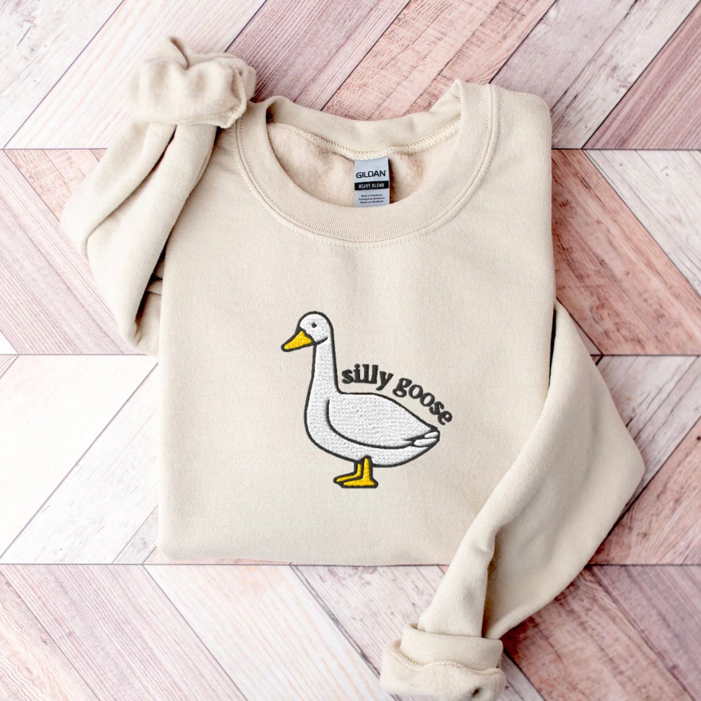 Embroidered Silly Goose Sweatshirt, Embroidered Goose Crewneck Hoodie