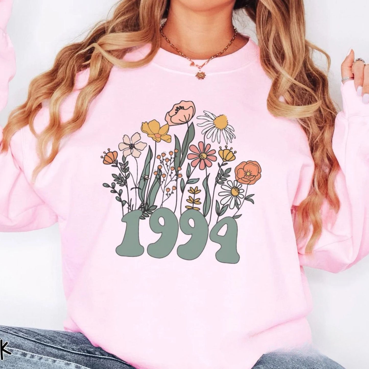 Personalisiertes Wildblumen Geburtstagssweatshirt, 30. Geburtstagssweatshirt - 1994 Geburtsjahr Nummer Shirt für Frauen