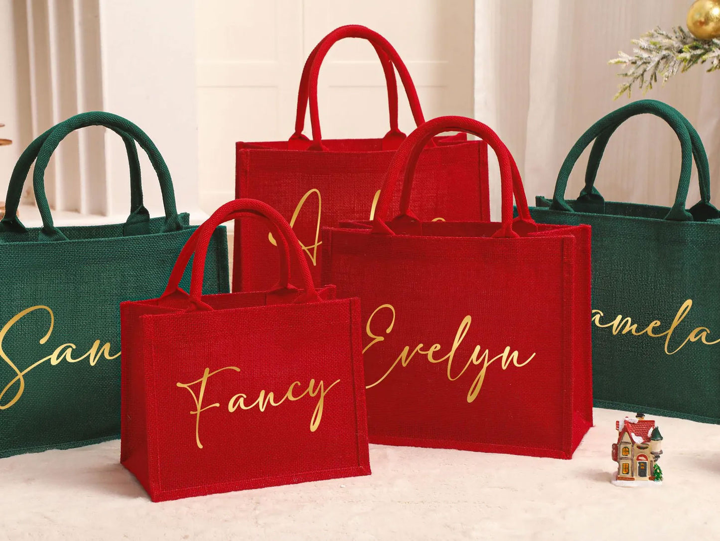 Personalisierter roter Jutebeutel â Weihnachts-Geschenkbeutel mit Namen