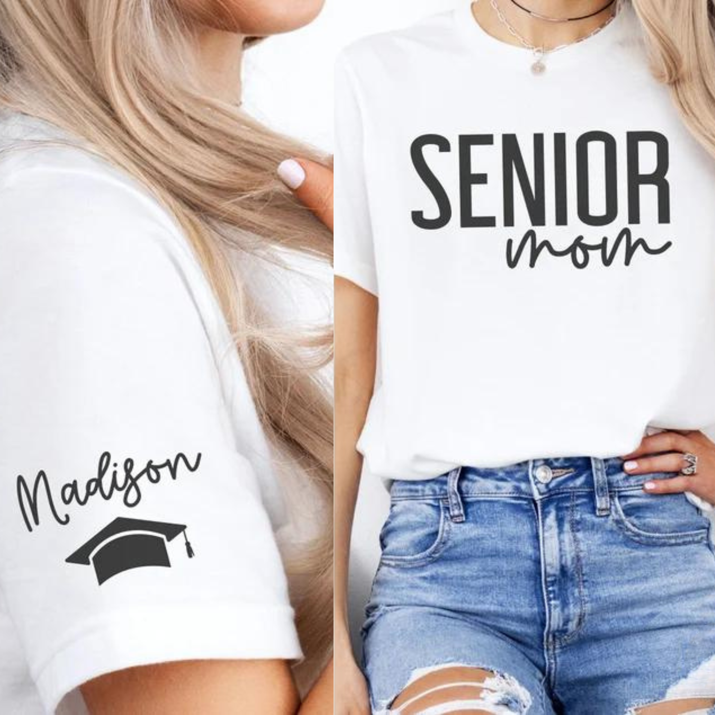 CUSTOM Senior Mom Shirt with Name on Sleeve