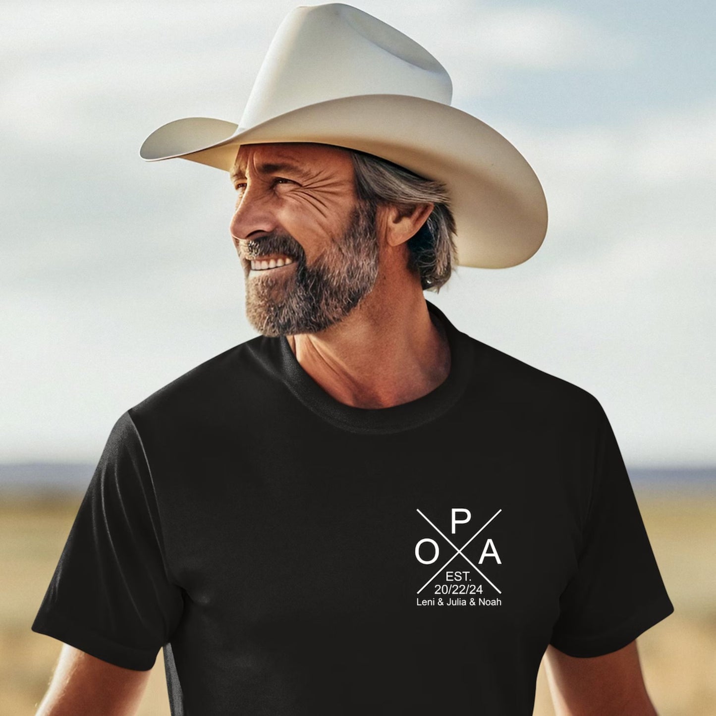 Opa-Stolz: Personalisiertes Shirt mit Namen der Kinder und Geburtsjahr
