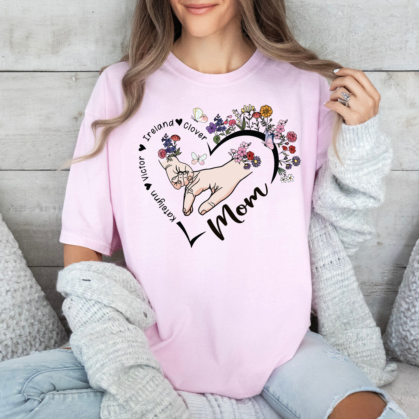 Custom 'Mom' Series Sweatshirt with Floral Heart - Choose Your Title & Add Names