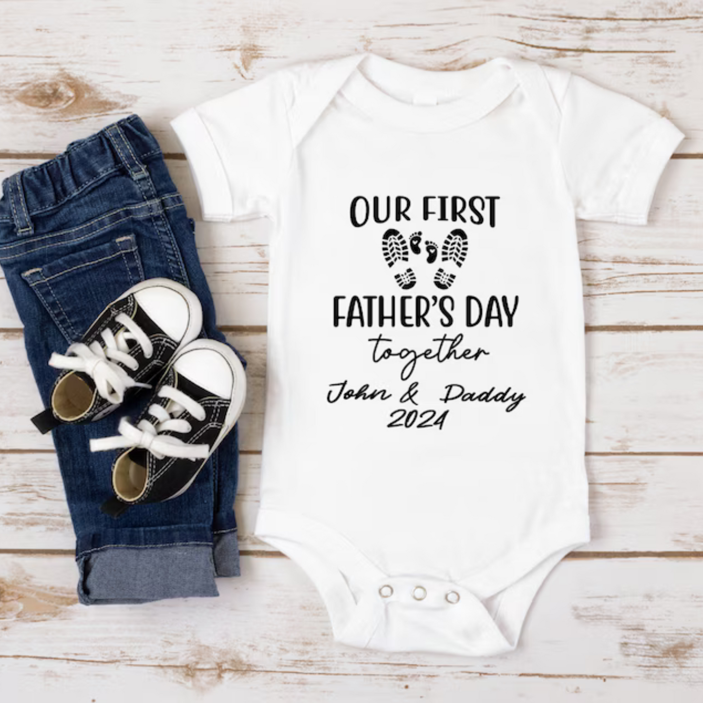 Unser Erster Vatertag - Personalisiertes T-Shirt für Vater und Kind