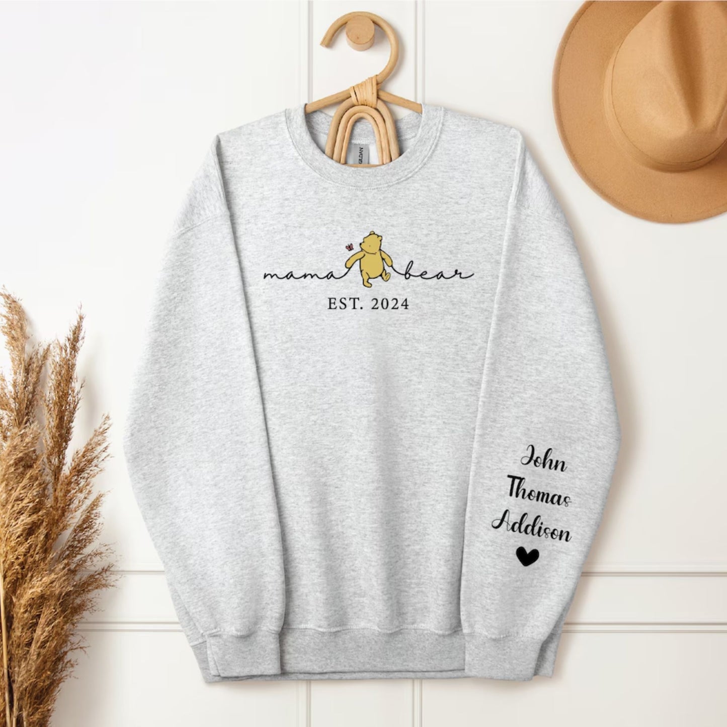 Personalized Mama Bear Sweatshirt with Kids Name on Sleeve