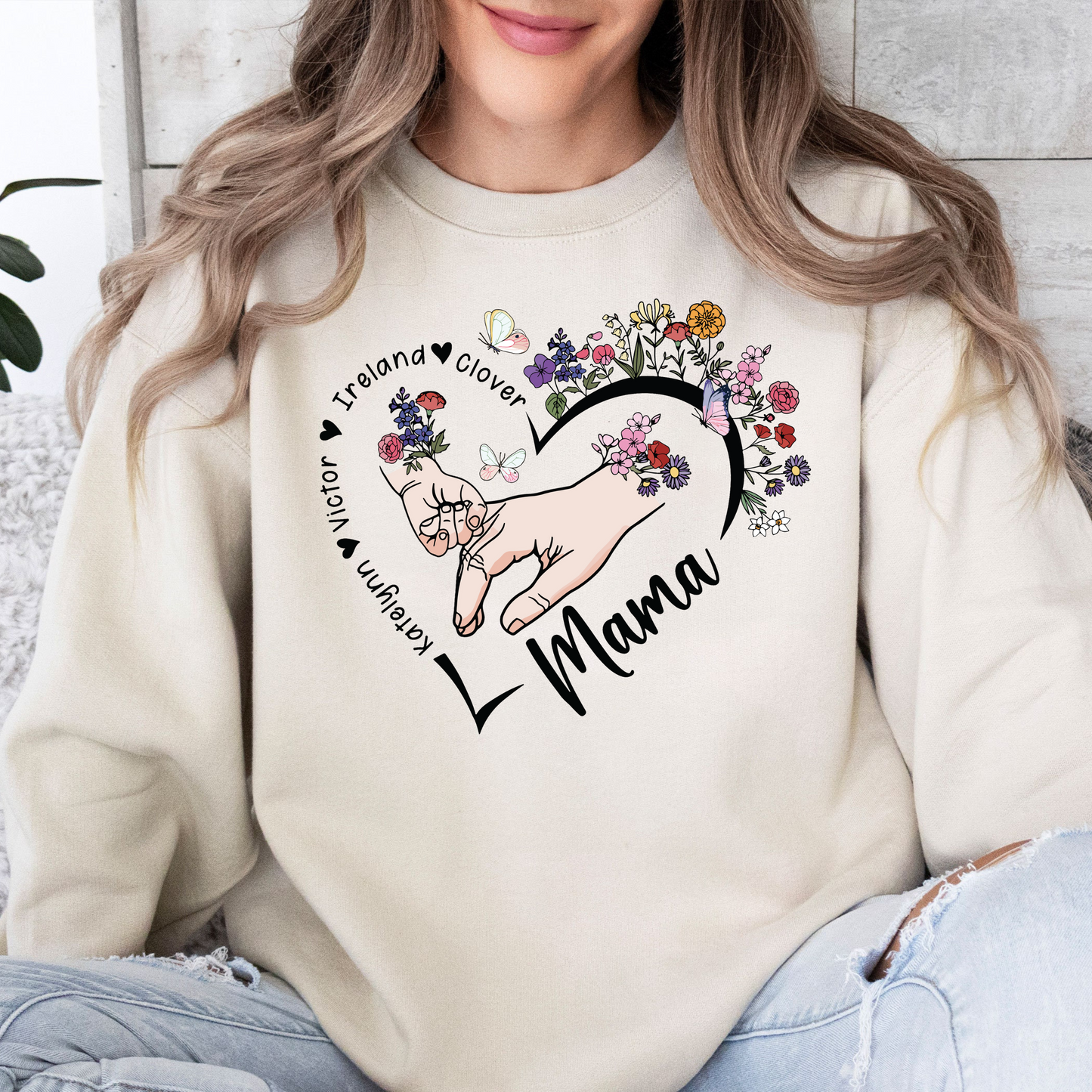 Custom 'Mom' Series Sweatshirt with Floral Heart - Choose Your Title & Add Names