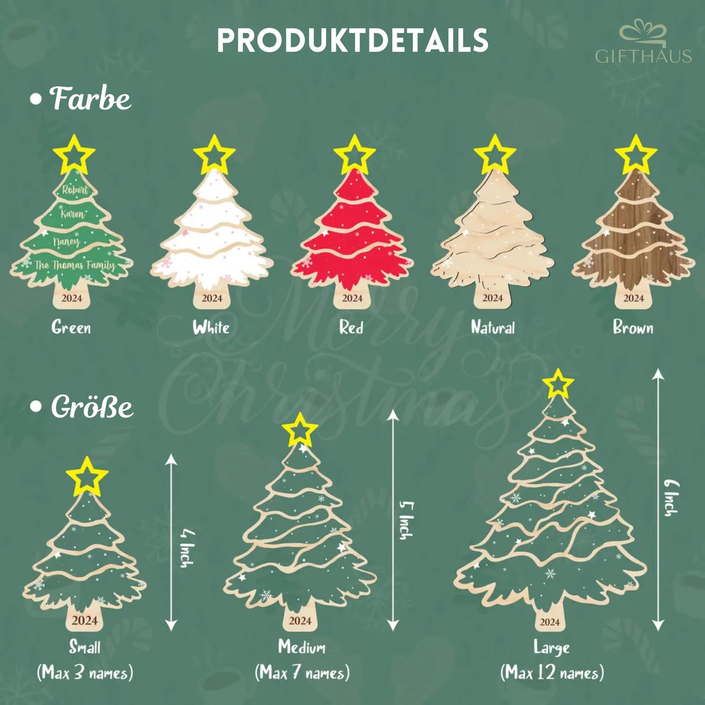 Personalisierter Familiennamen-Baumornament – Familien-Weihnachtsornament