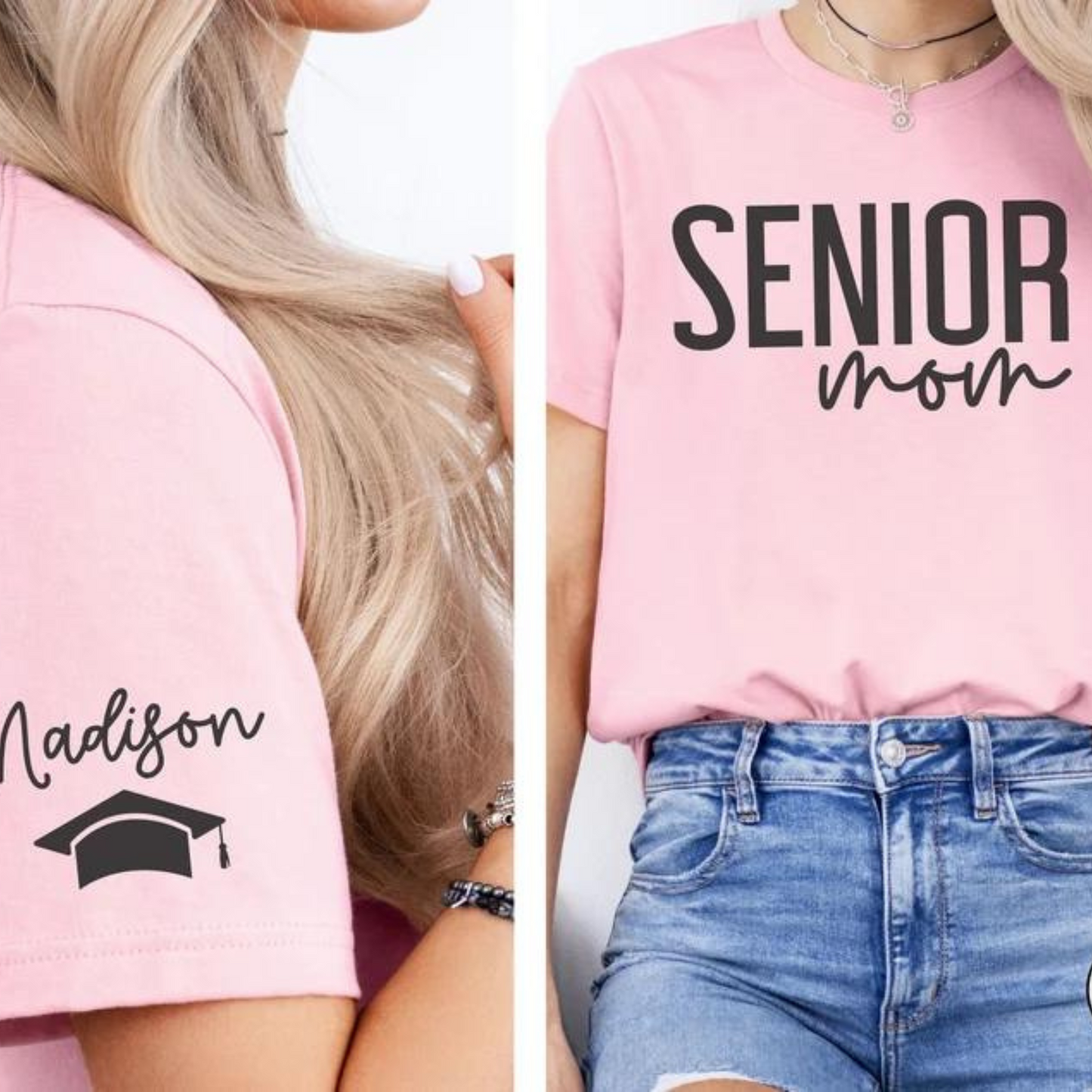 CUSTOM Senior Mom Shirt with Name on Sleeve