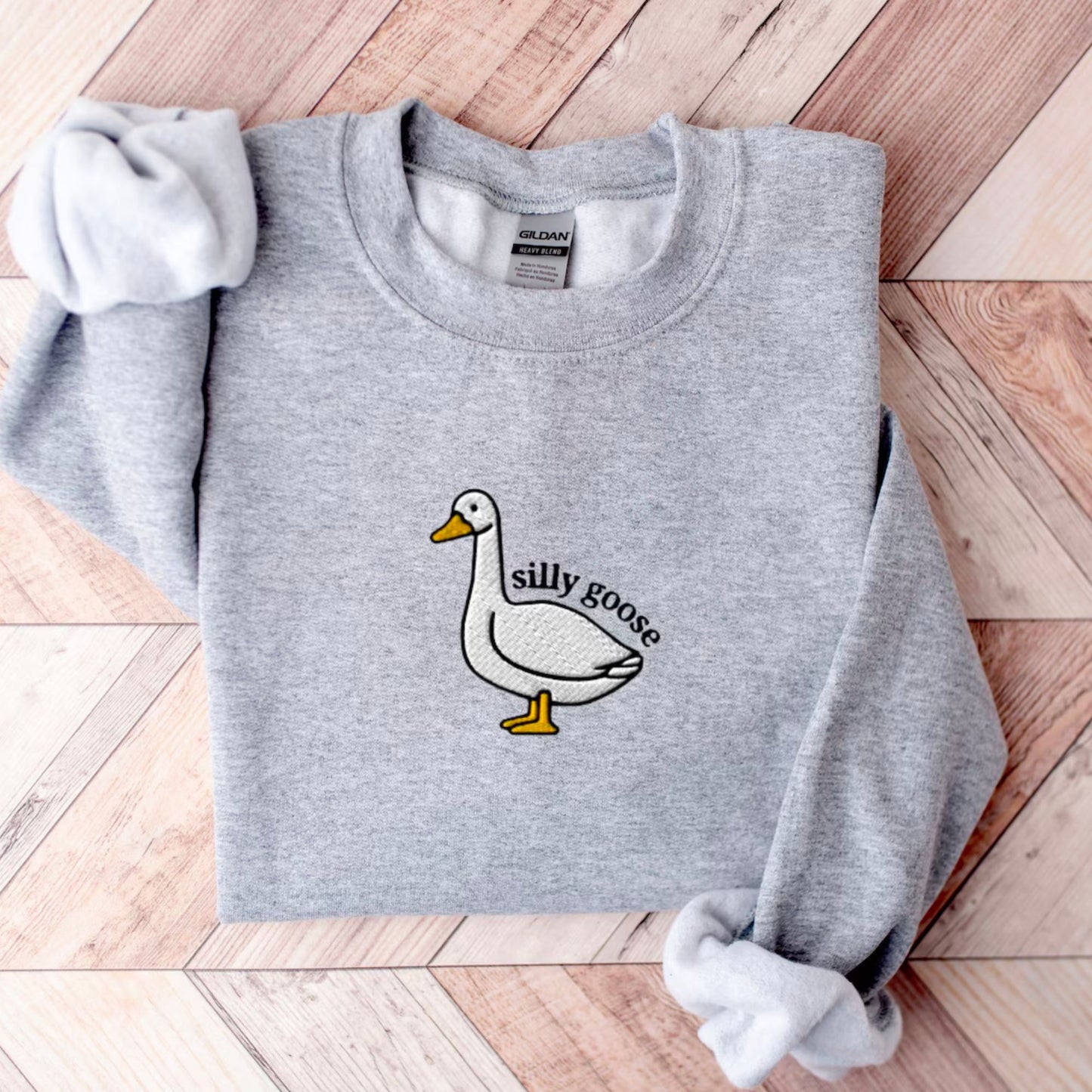 Embroidered Silly Goose Sweatshirt, Embroidered Goose Crewneck Hoodie