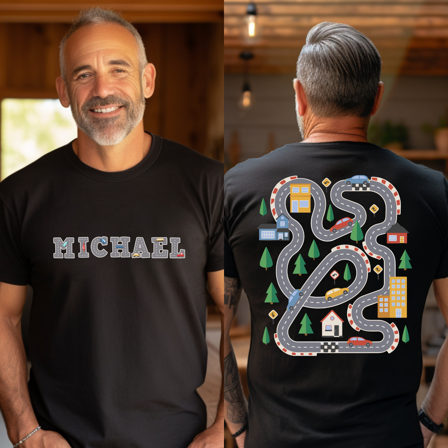 Personalized Play Car Race On Dad's Back