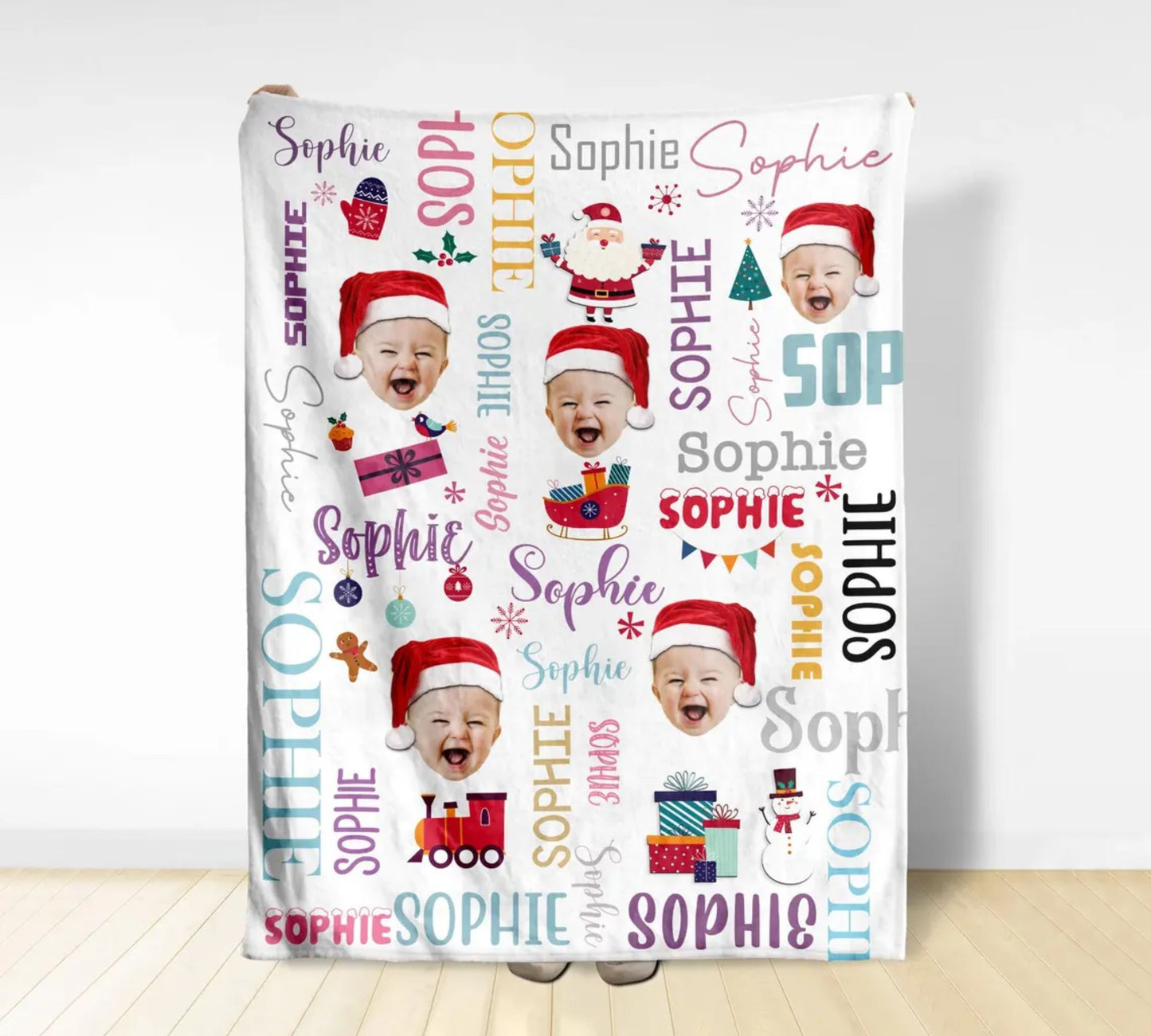 Personalisierte Weihnachtsdecke mit Foto und Namen - Individuelle Decke für Kinder, Weihnachtsgeschenk