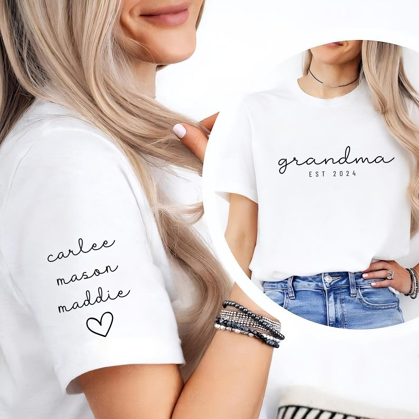 Personalisiertes Oma Shirt mit Kindernamen auf dem Ärmel - Oma Geschenk