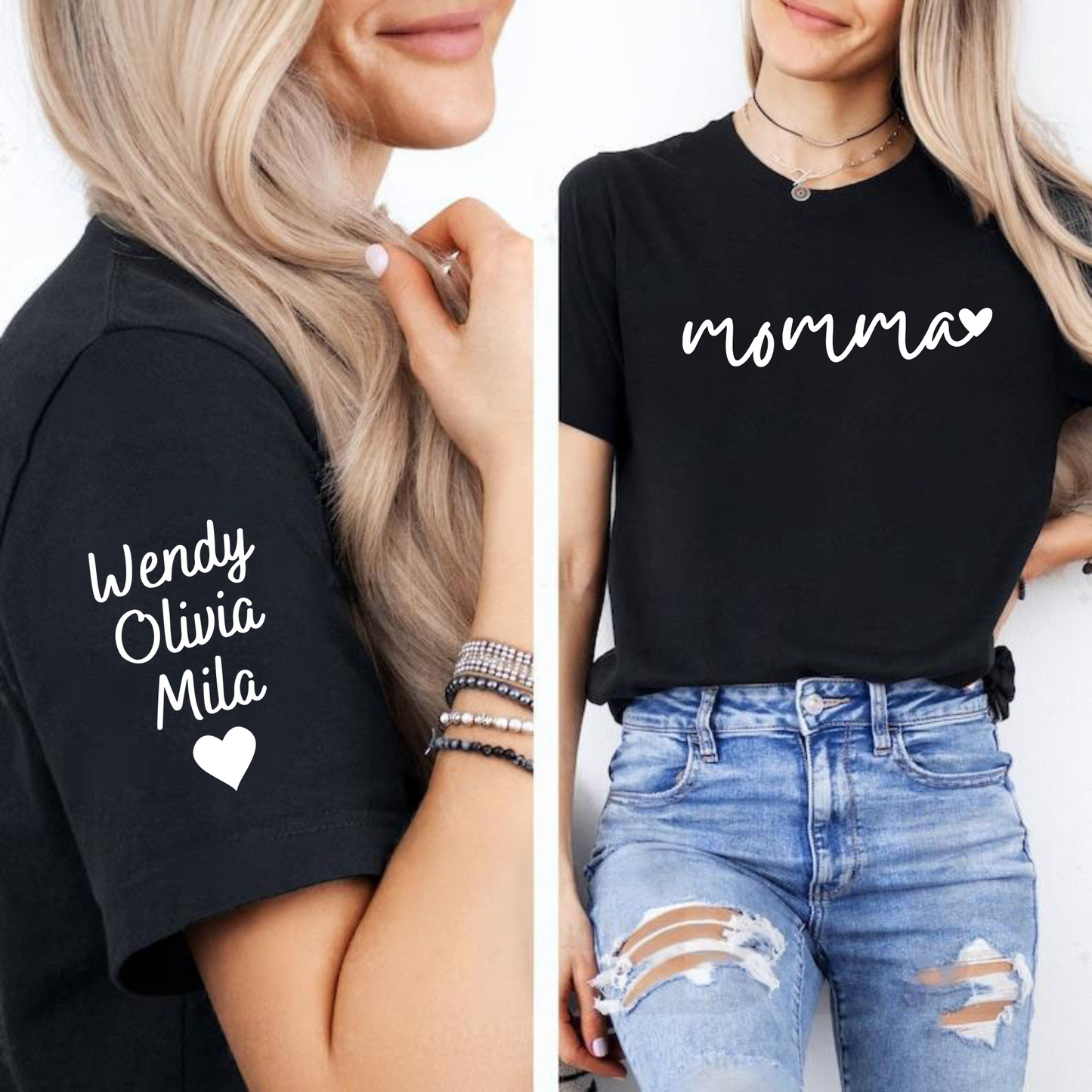 Personalisiertes Momma-Sweatshirt mit Kindernamen auf dem Ärmel – Geschenk für Mütter