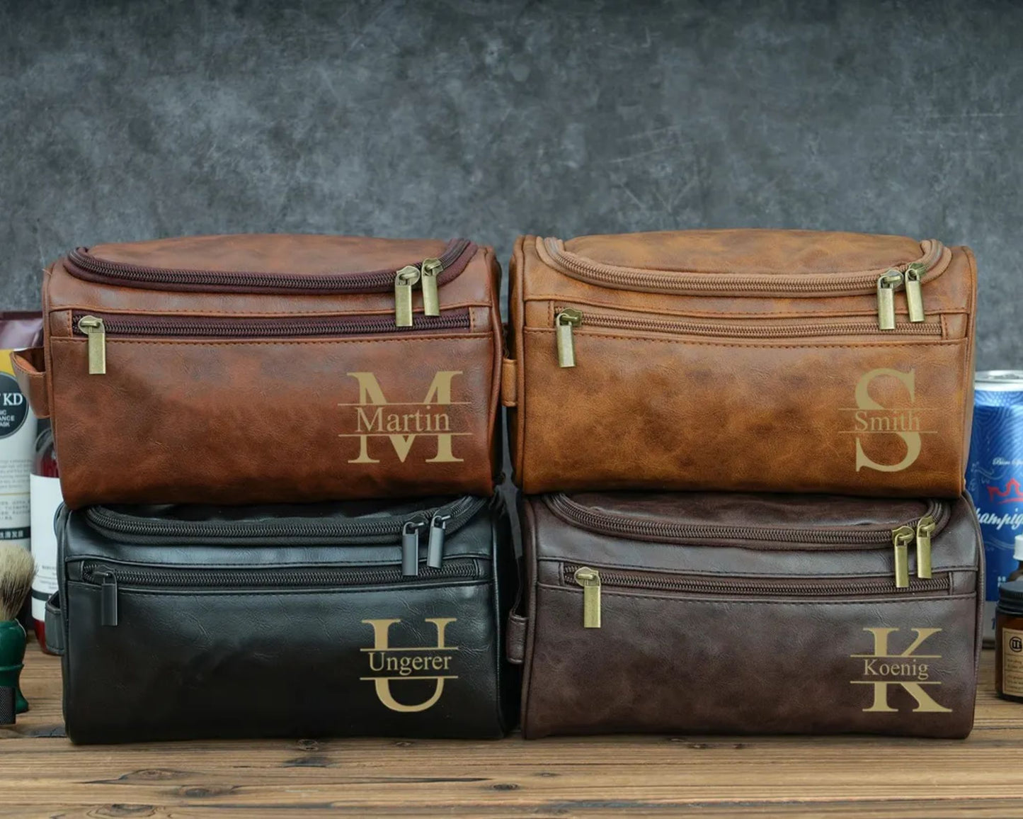 Personalisierte Herren-Leder-Kulturtasche – Geschenk für Ihn